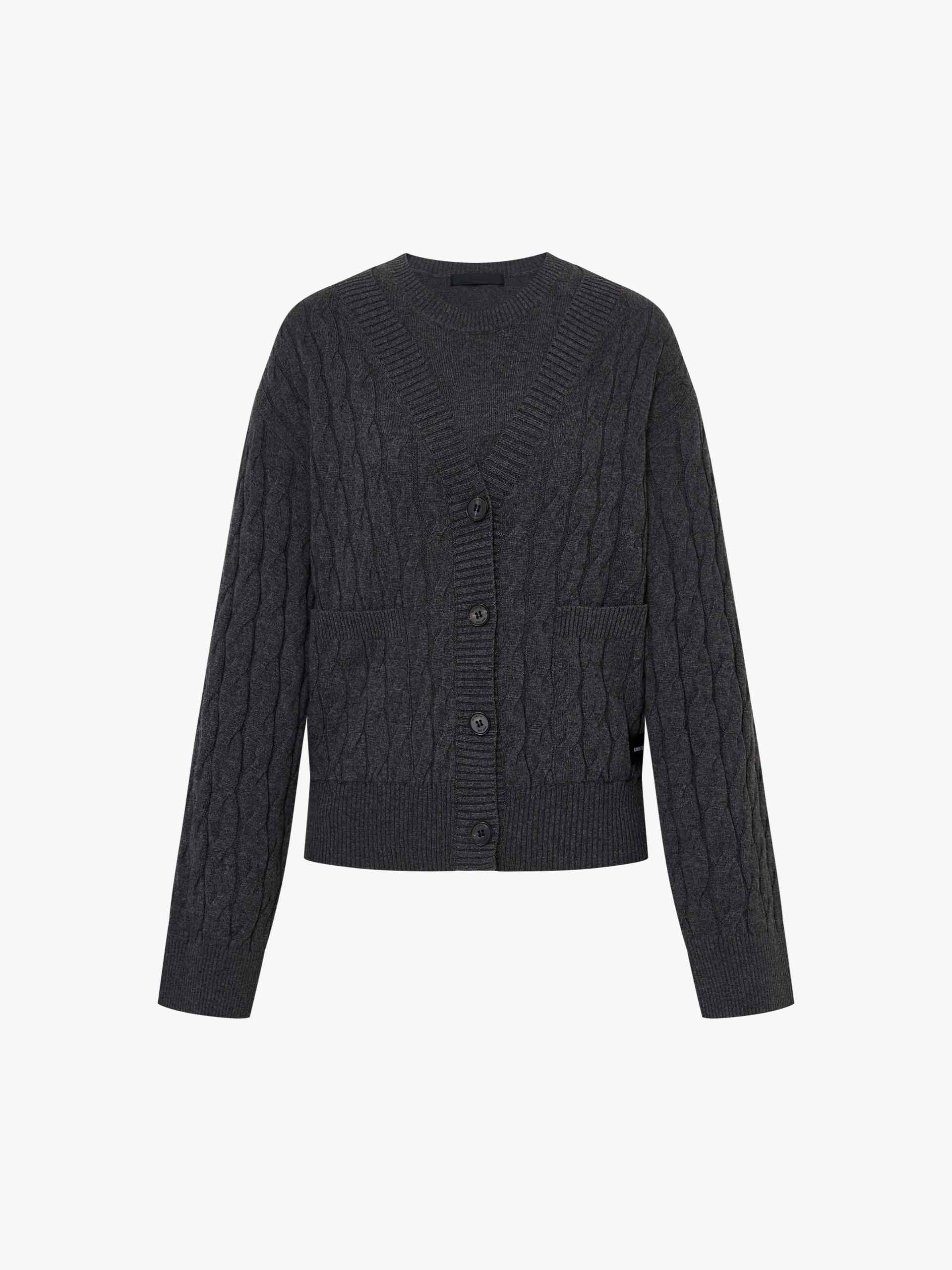 MO&Co. Women's Wool and Cashmere Cable Knitted Cardigan and Tank Top Set in Dark Grey