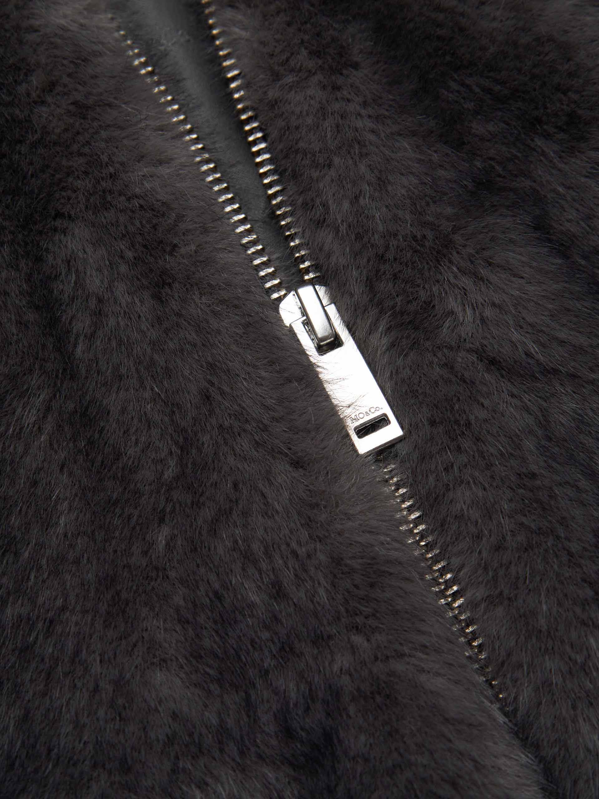 MO&Co. Women's Soft Fuzzy Faux Fur Zipper Hood Coat in Grey