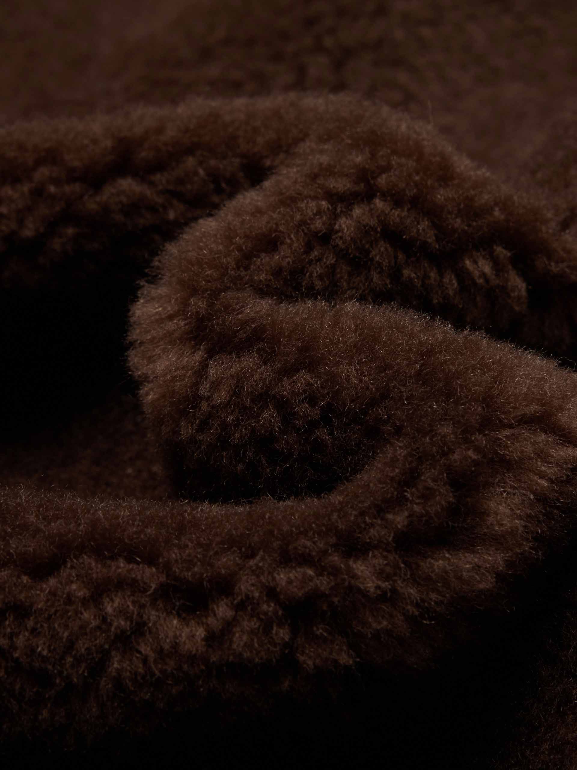 MO&Co. Women's Midi Length Crew Neck Faux Shearling Fuzzy Coat in Brown