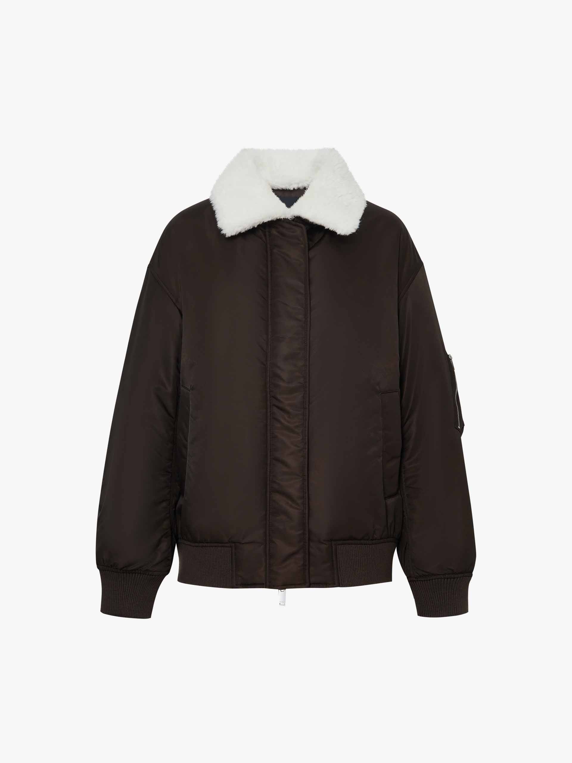 MO&Co. Women's Fur Collar Quilted Bomber Jacket in Brown for Fall Winter