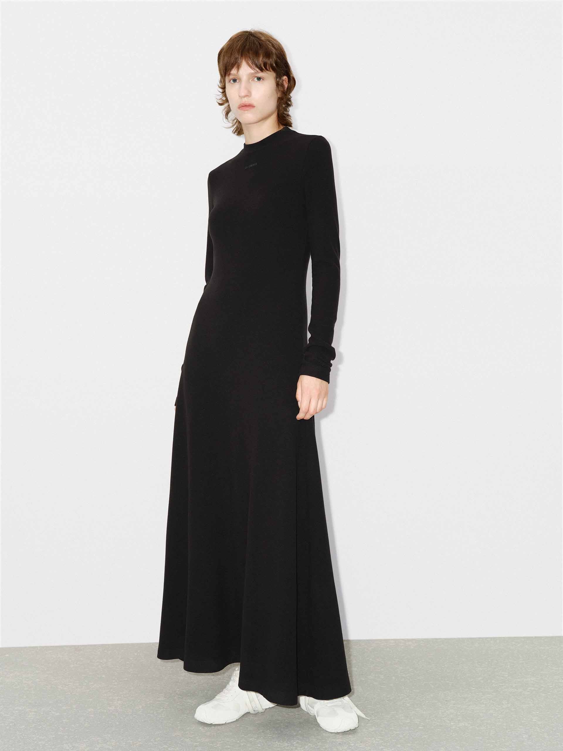 MO&Co. Women's Comfy Long Sleeves Casual A-line Black Maxi Dress