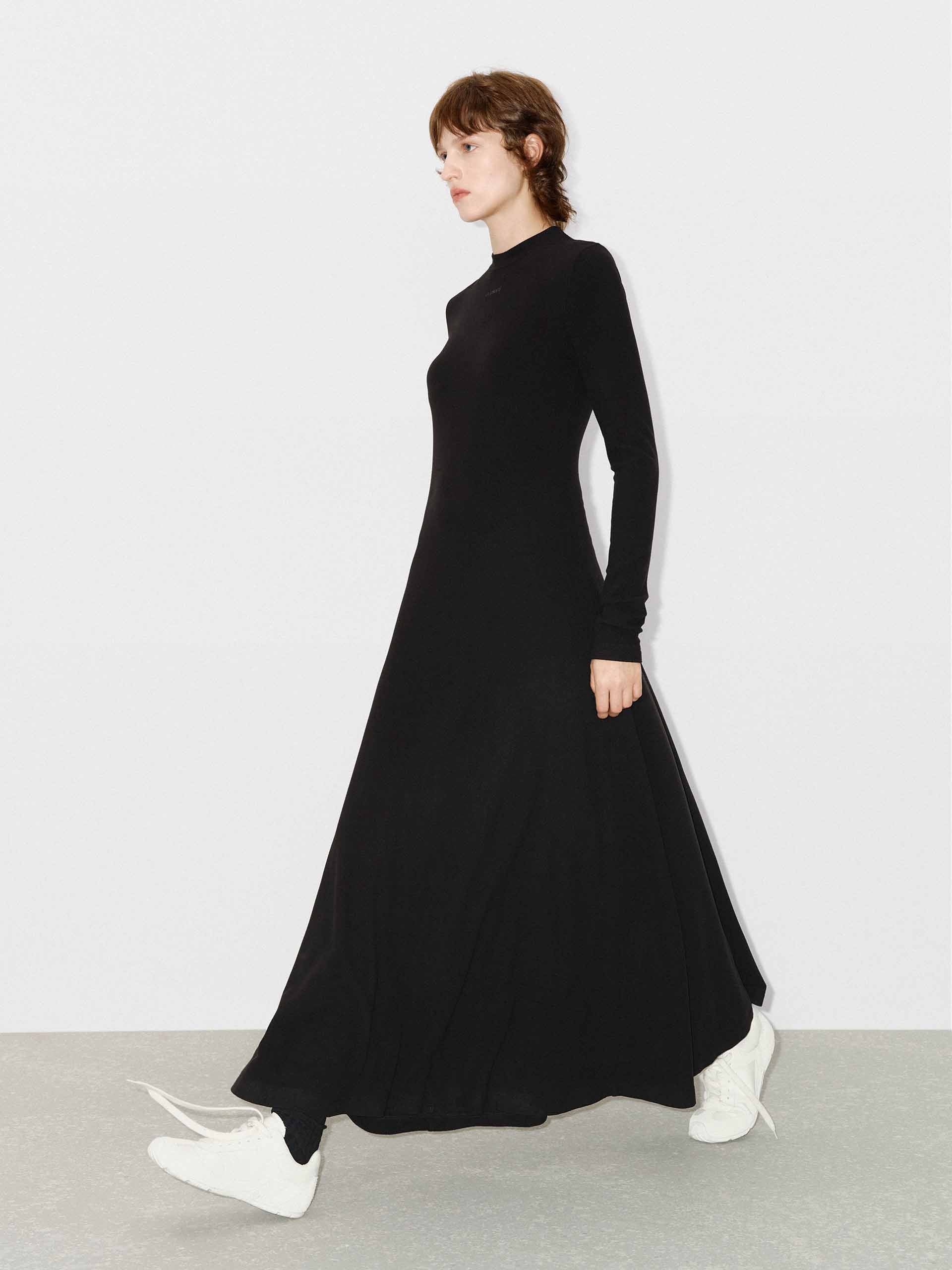 MO&Co. Women's Comfy Long Sleeves Casual A-line Black Maxi Dress