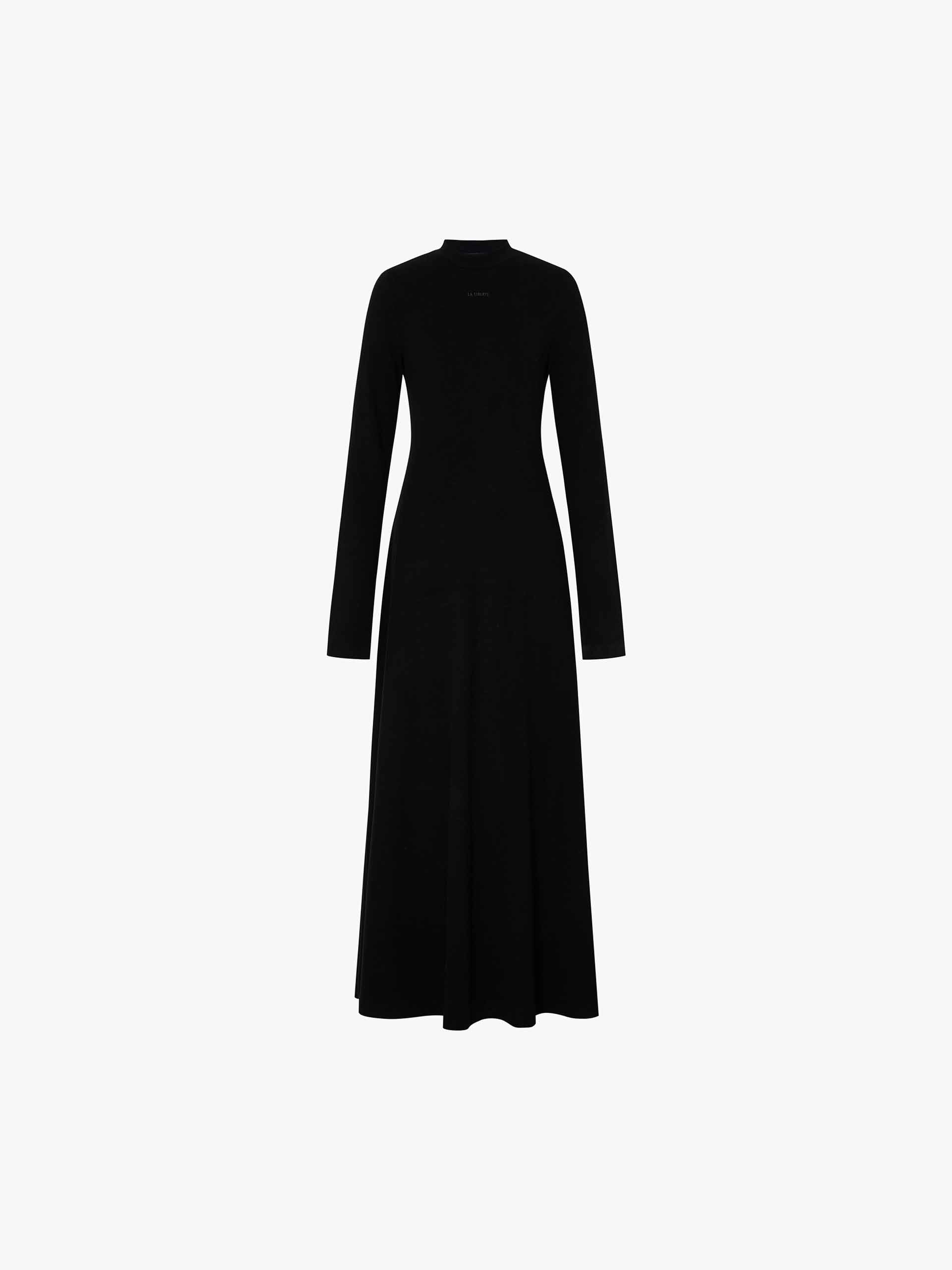 MO&Co. Women's Comfy Long Sleeves Casual A-line Black Maxi Dress