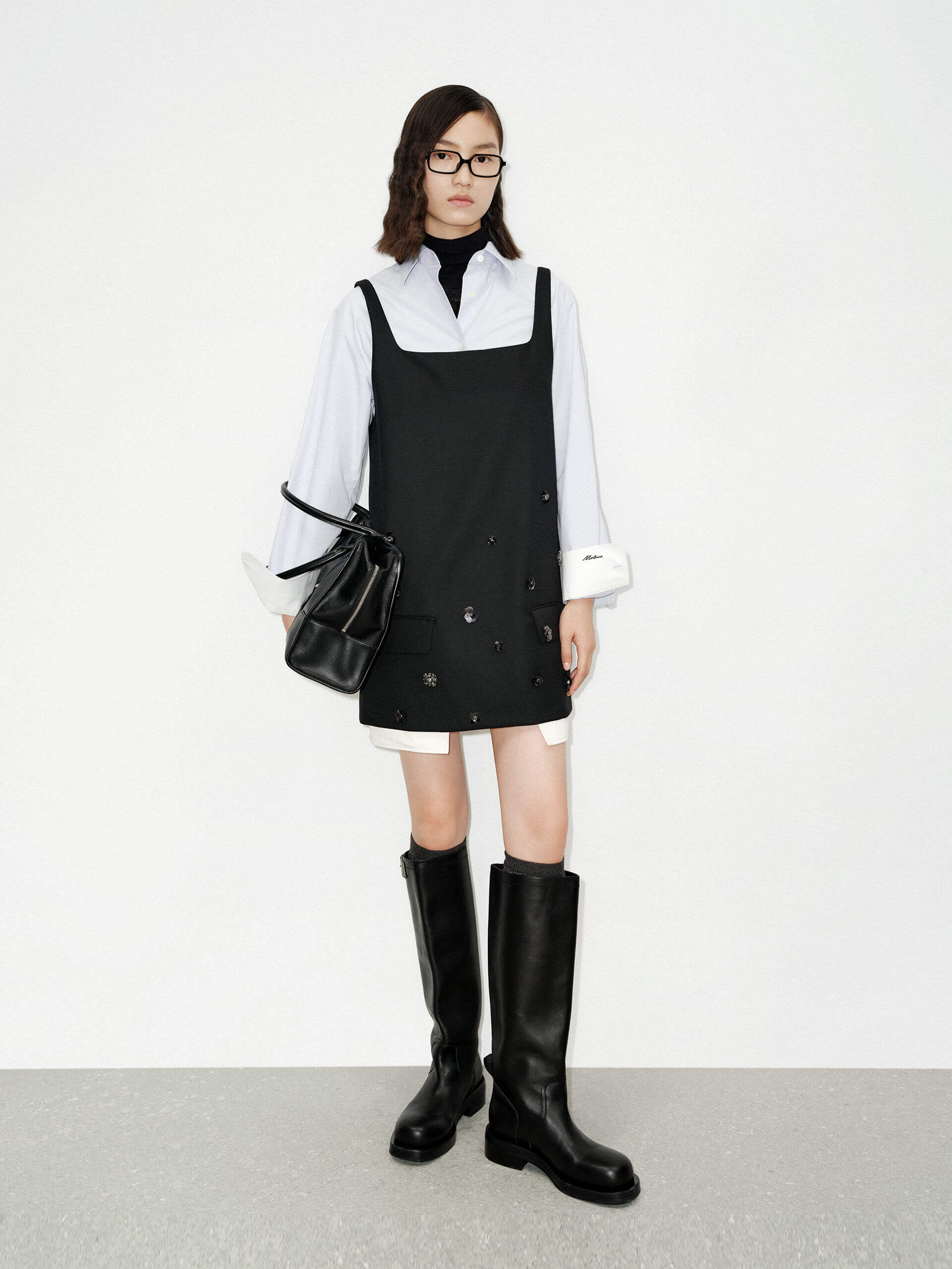 MO&Co. Women's Wool Blend Sequins Mini Cami Dress in Black