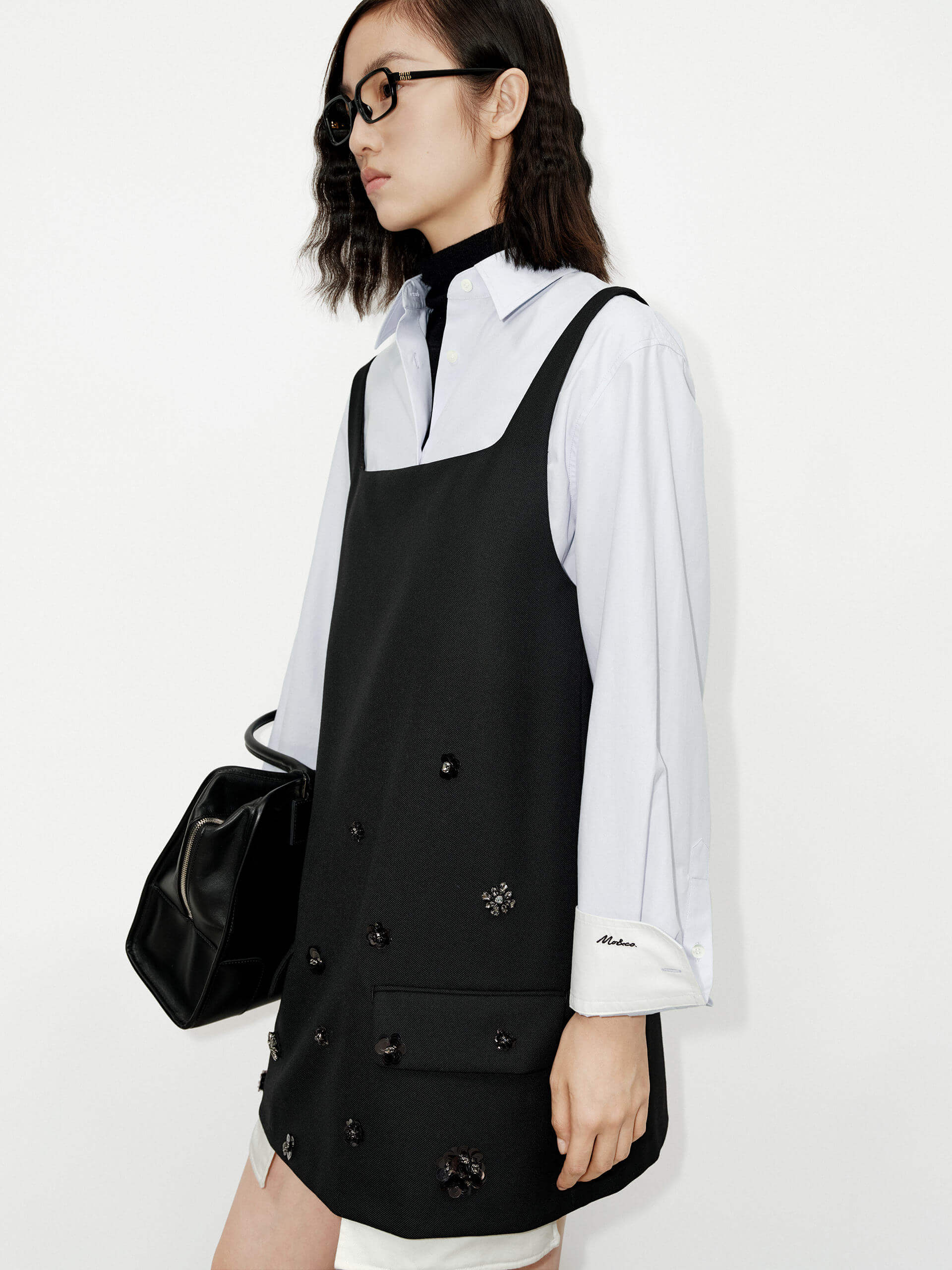 MO&Co. Women's Wool Blend Sequins Mini Cami Dress in Black