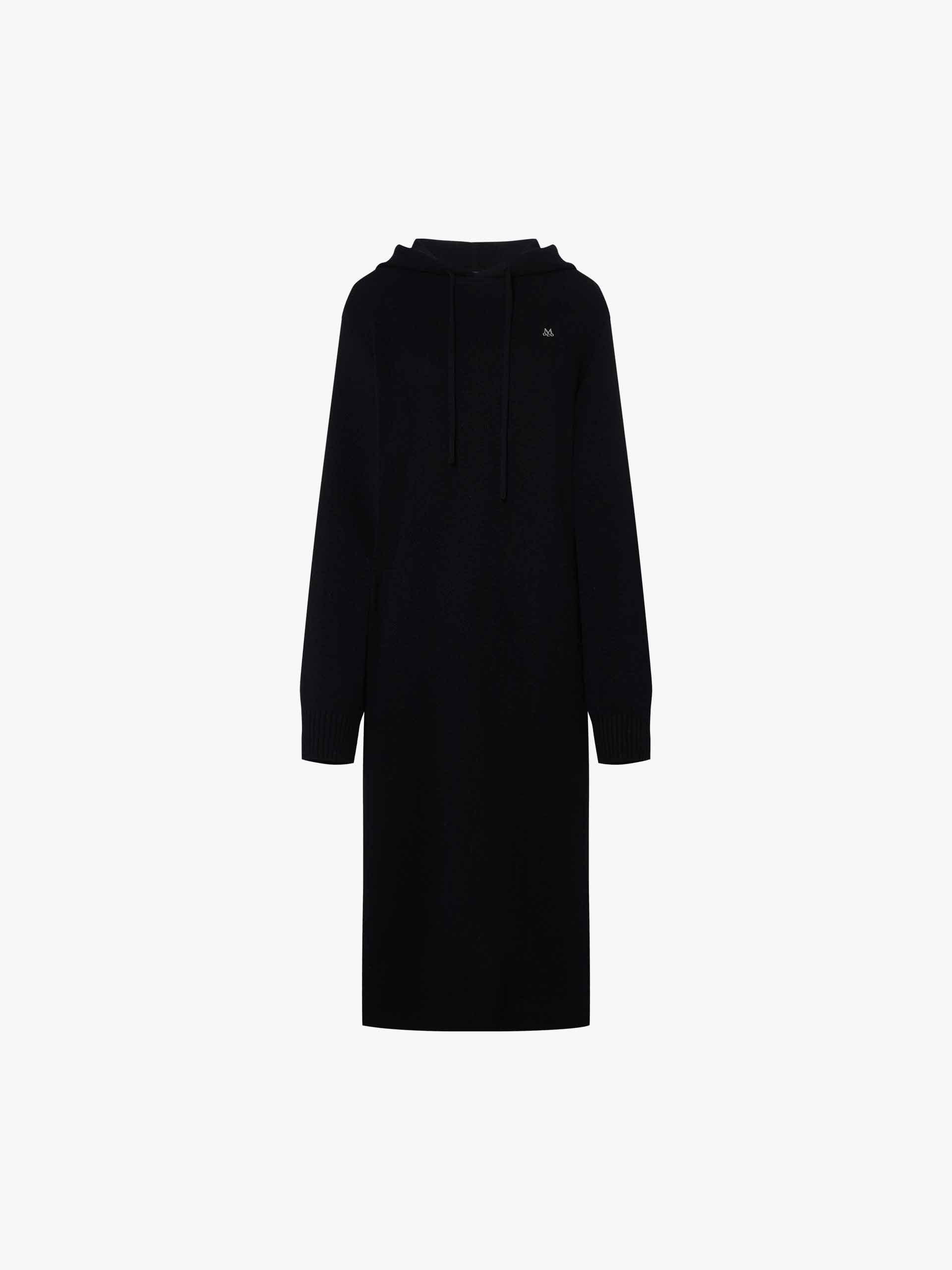 MO&Co. Women's Wool Cashmere Hooded Causal Midi Knit Dress in Black
