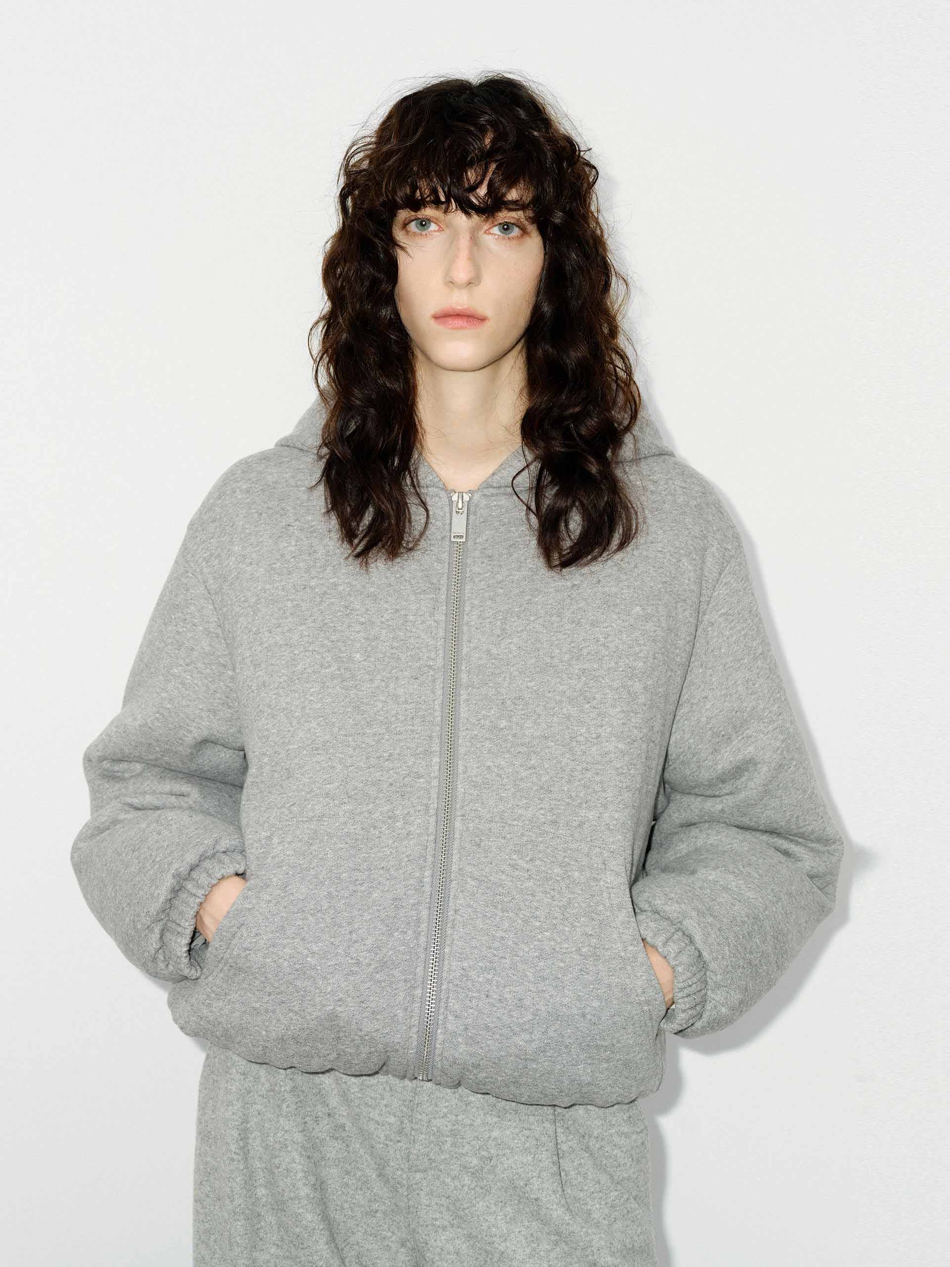 MO&Co. Women's Soft Cotton Shell Hooded Quilted Duck Down Jacket in Grey