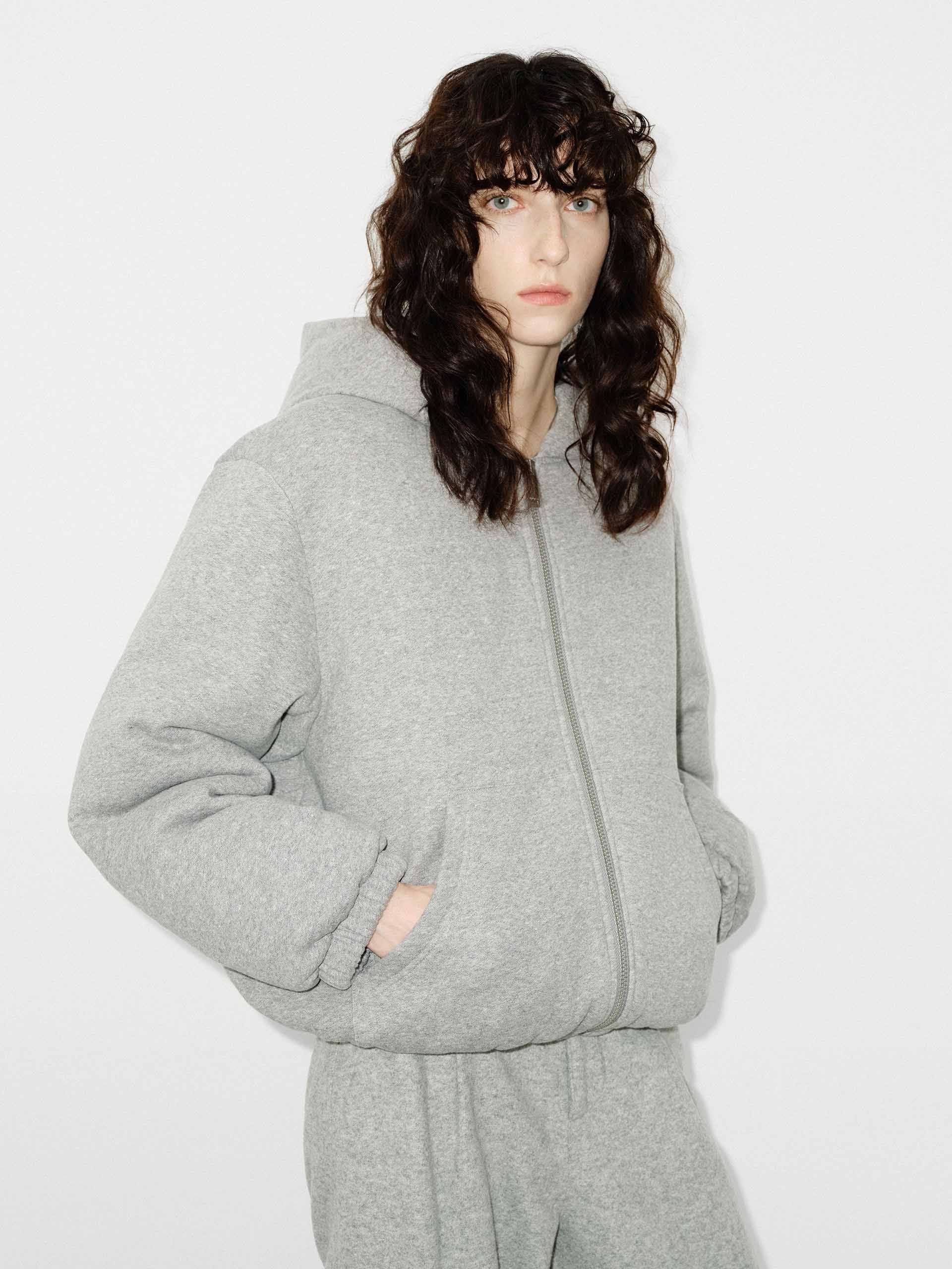 MO&Co. Women's Soft Cotton Shell Hooded Quilted Duck Down Jacket in Grey