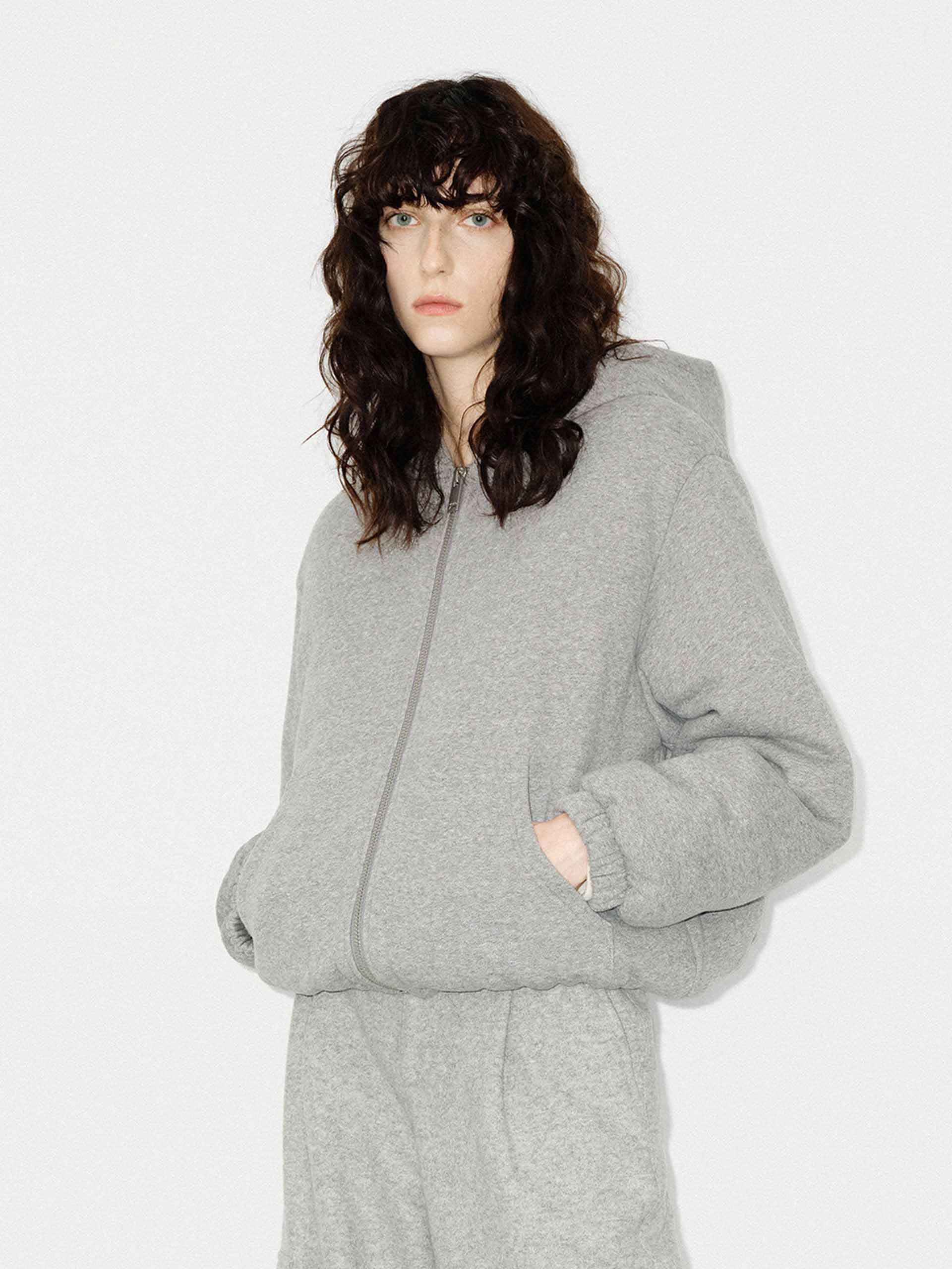 MO&Co. Women's Soft Cotton Shell Hooded Quilted Duck Down Jacket in Grey