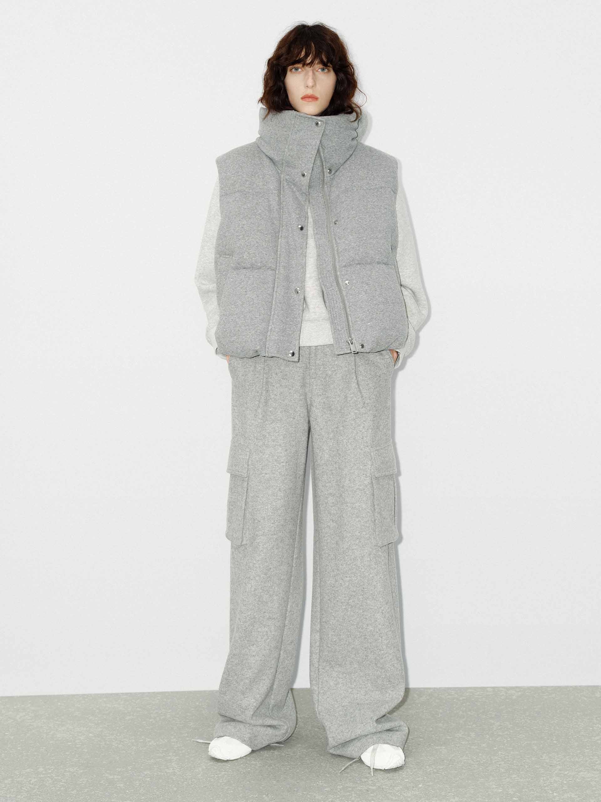 MO&Co. Women's Pure Soft Cotton Shell Funnel Neck Casual Down Vest in Grey