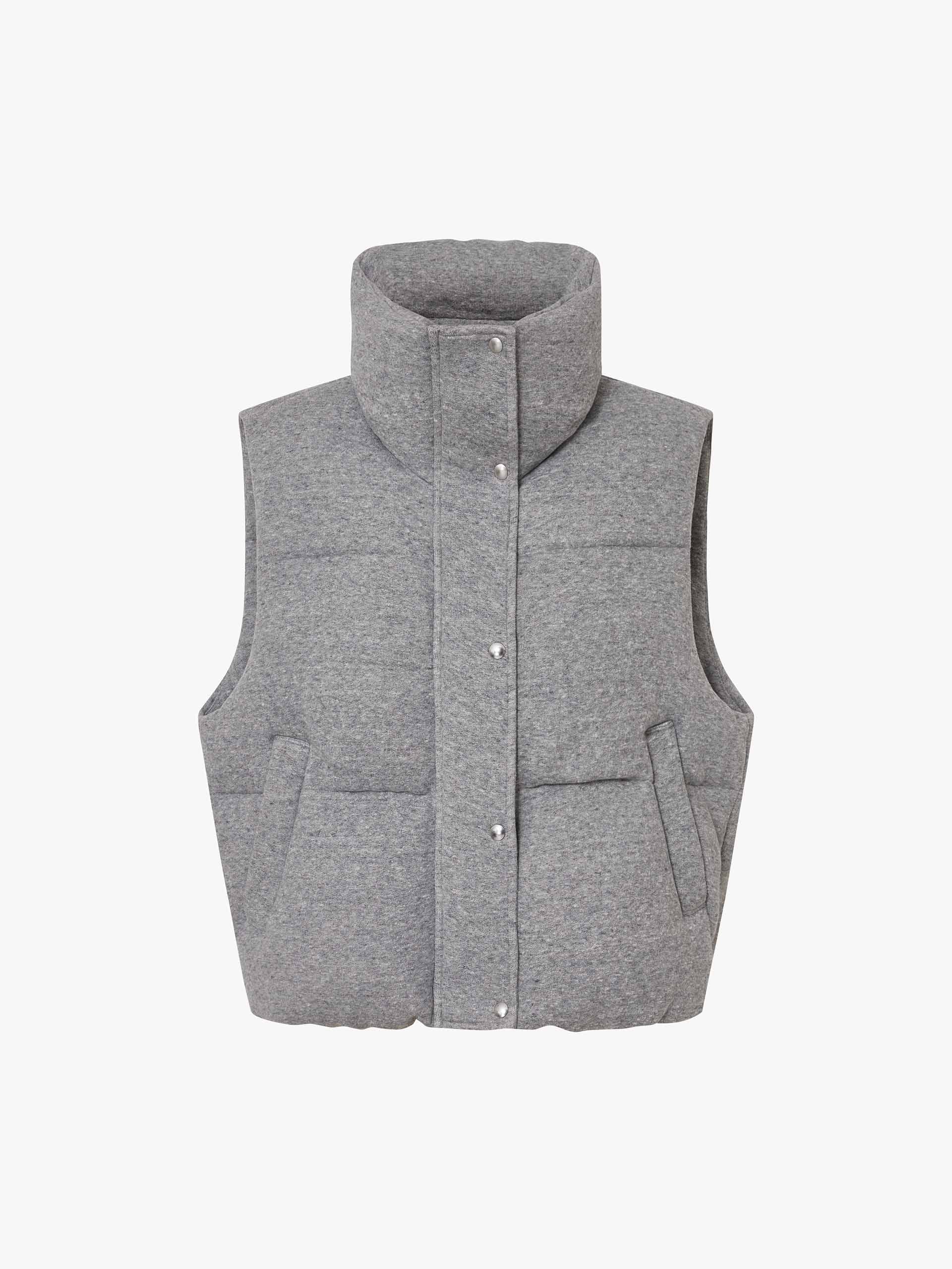 MO&Co. Women's Pure Soft Cotton Shell Funnel Neck Casual Down Vest in Grey