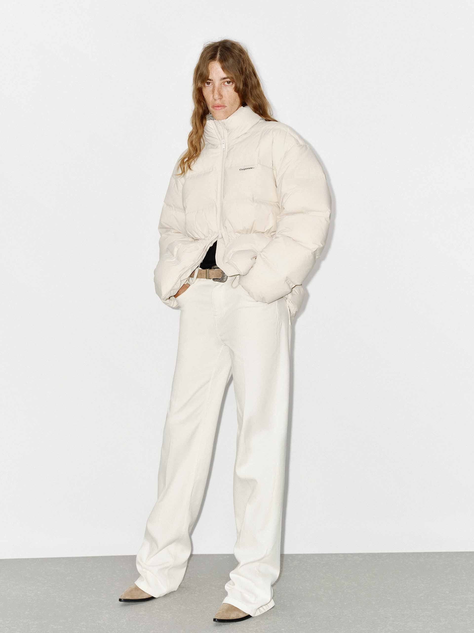 MO&Co. Women's Drawstring Waist Quilted Shell Down Jacket in Light Beige