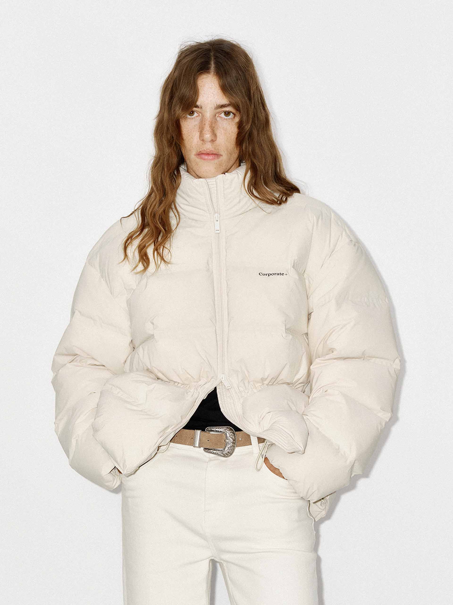 MO&Co. Women's Drawstring Waist Quilted Shell Down Jacket in Light Beige