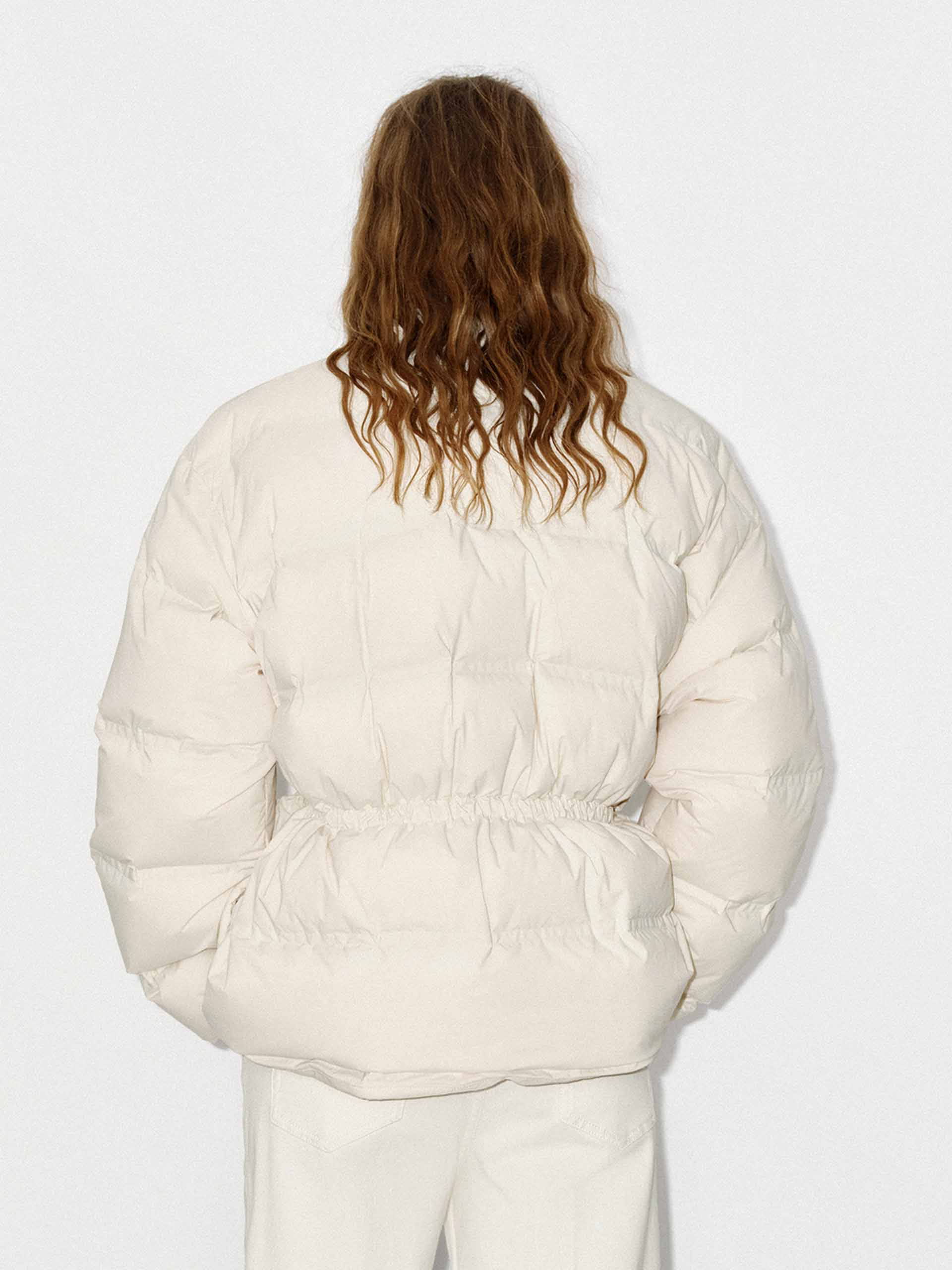MO&Co. Women's Drawstring Waist Quilted Shell Down Jacket in Light Beige