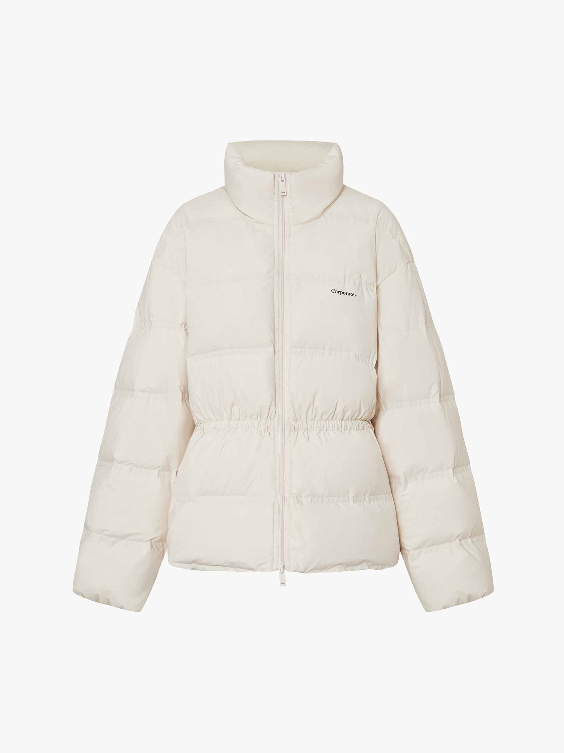 MO&Co. Women's Drawstring Waist Quilted Shell Down Jacket in Light Beige