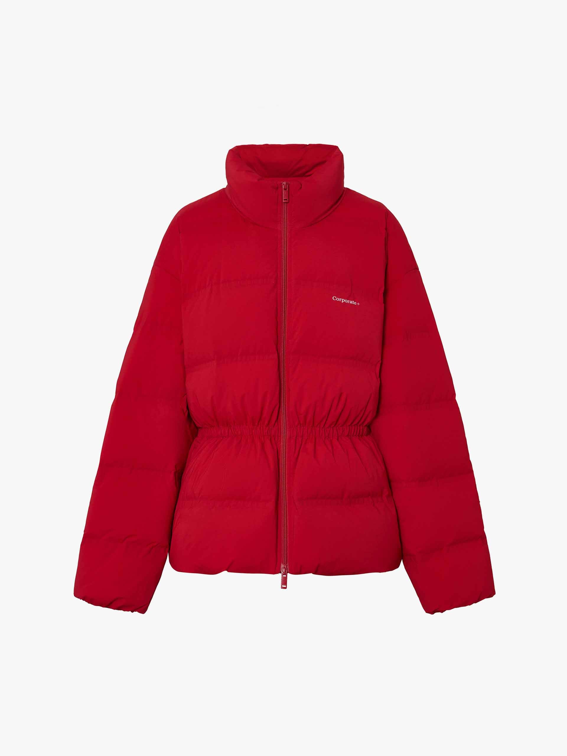 MO&Co. Women's Drawstring Waist Quilted Shell Down Jacket in Red
