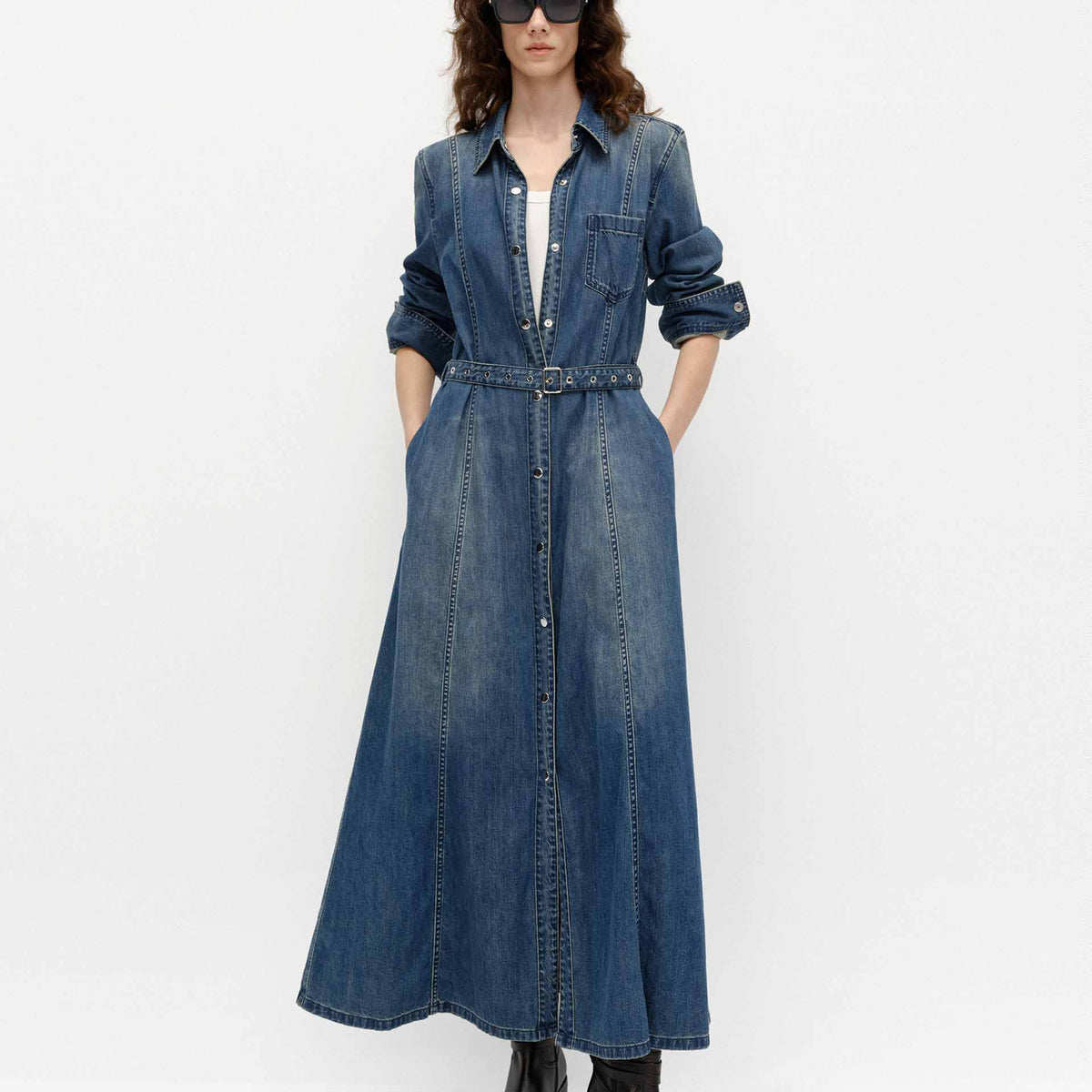 denim and company maxi dresses maxi new york and company dresses Denim Tie-Back Maxi Dress New York & Company