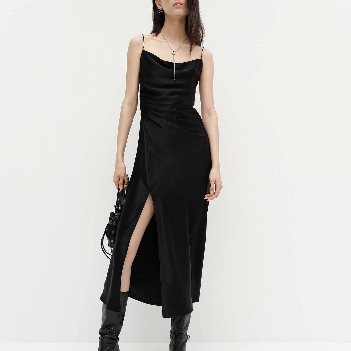 MO&Co. Women's Longline Satin Cami Dress