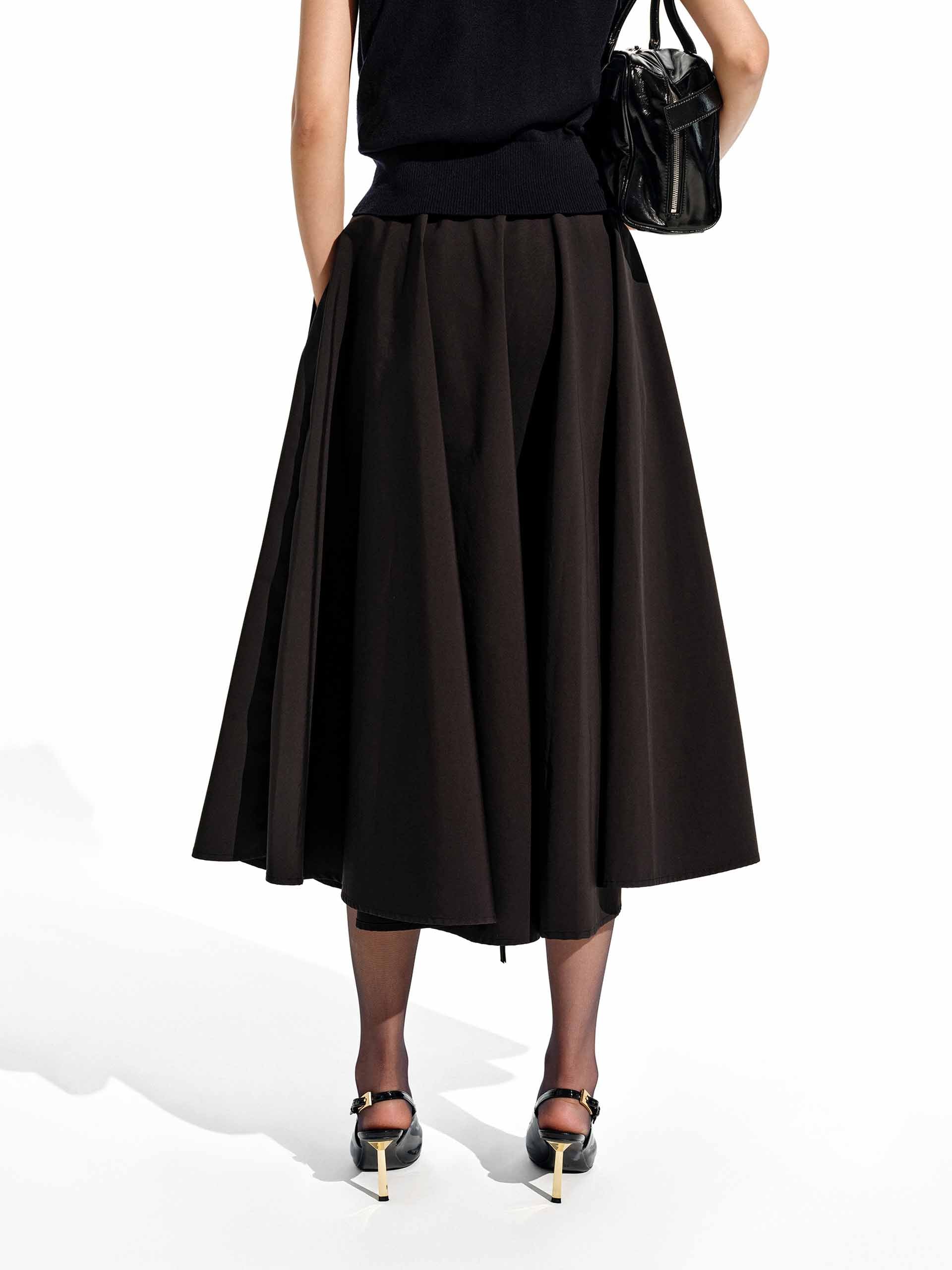 MO&Co. Women's A-line Belted Midi Skirt in Black with Pocket