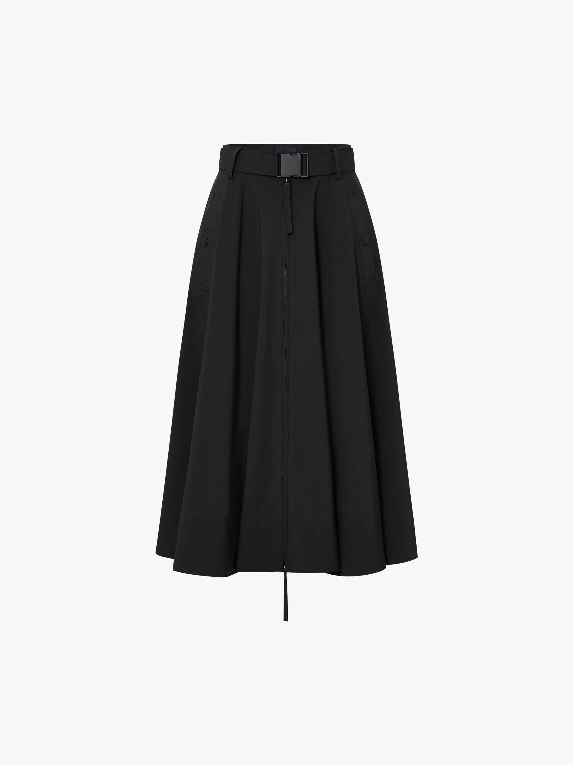 MO&Co. Women's A-line Belted Midi Skirt in Black with Pocket