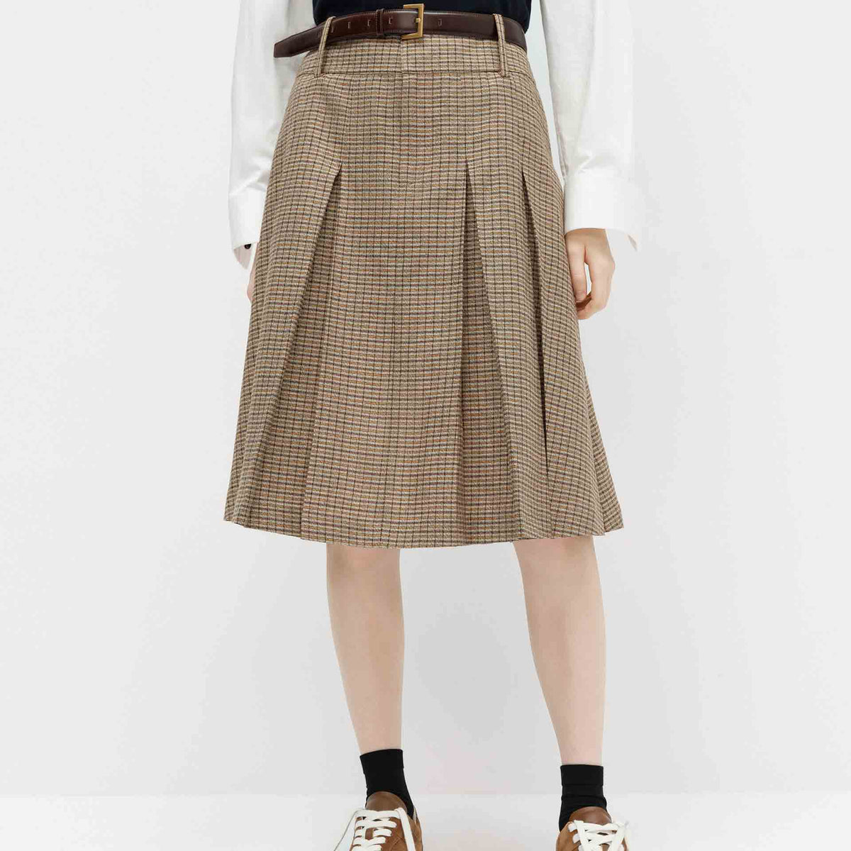 Linen Blend Pleated Skirt