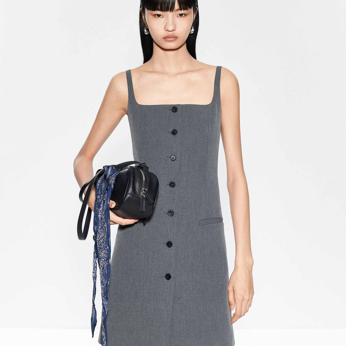 grey cami dress MO&Co. Women's Square Collar Size M Midi Dress Small-X-Large