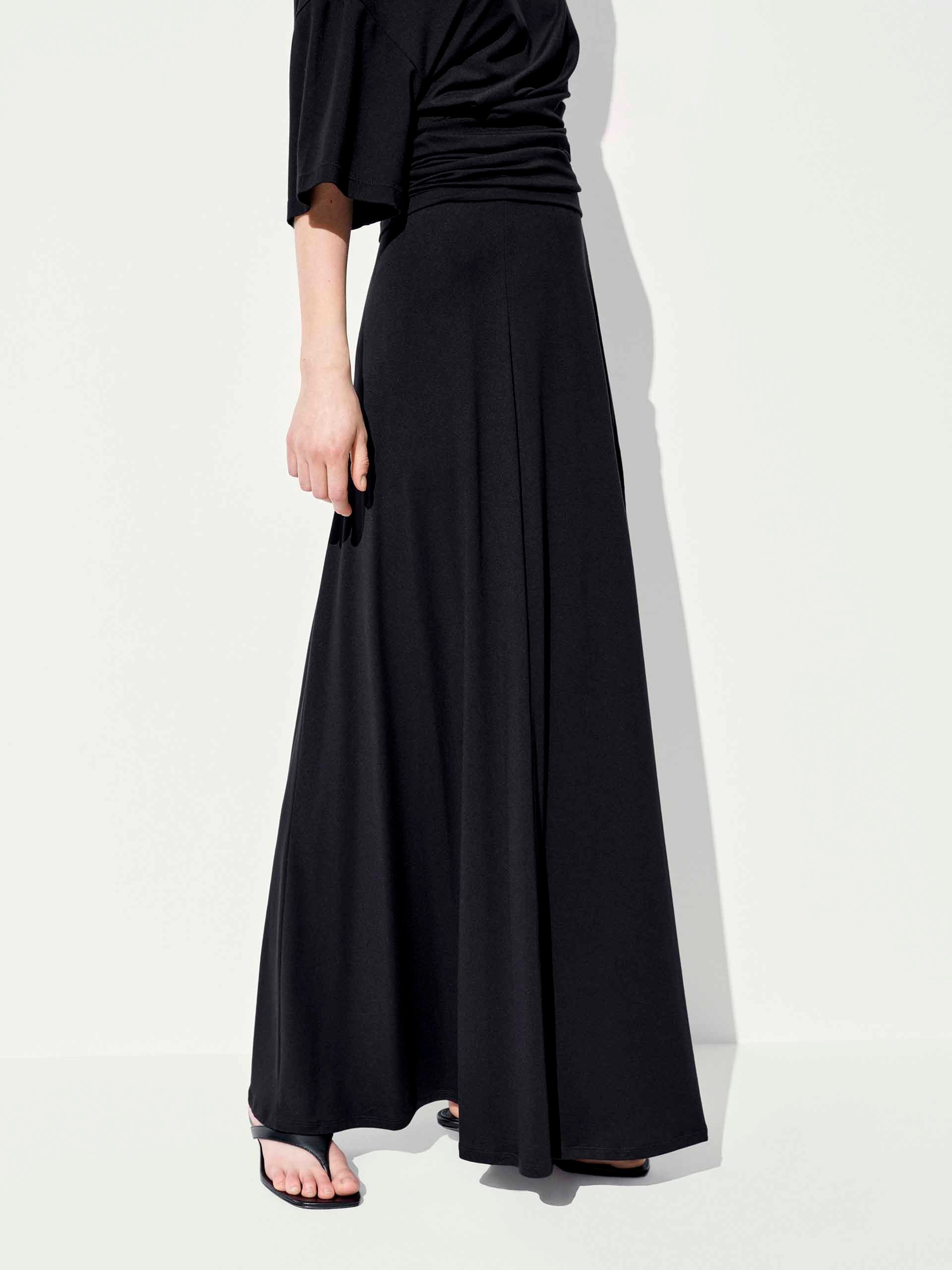 MO&Co. Women's A-line Side Slit Maxi Skirt in Black