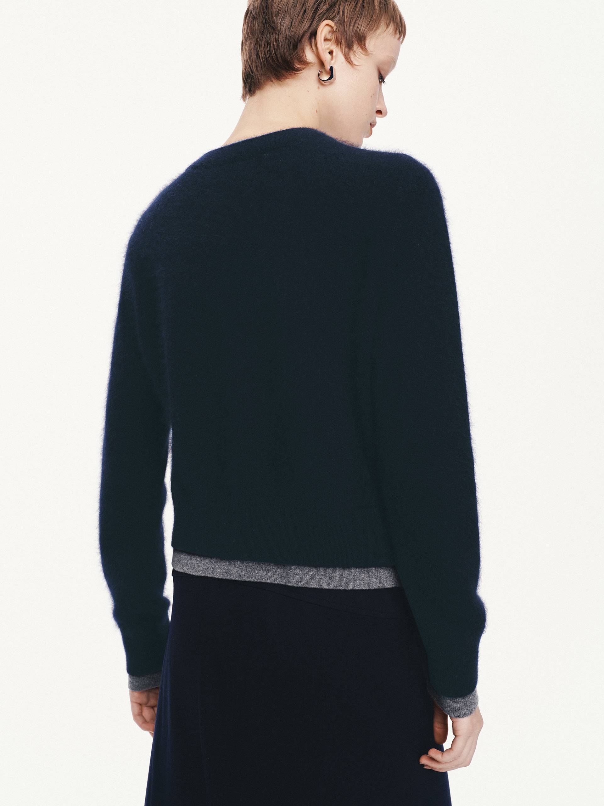 MO&Co. Women's Layered Round Neck Cardigan in Navy