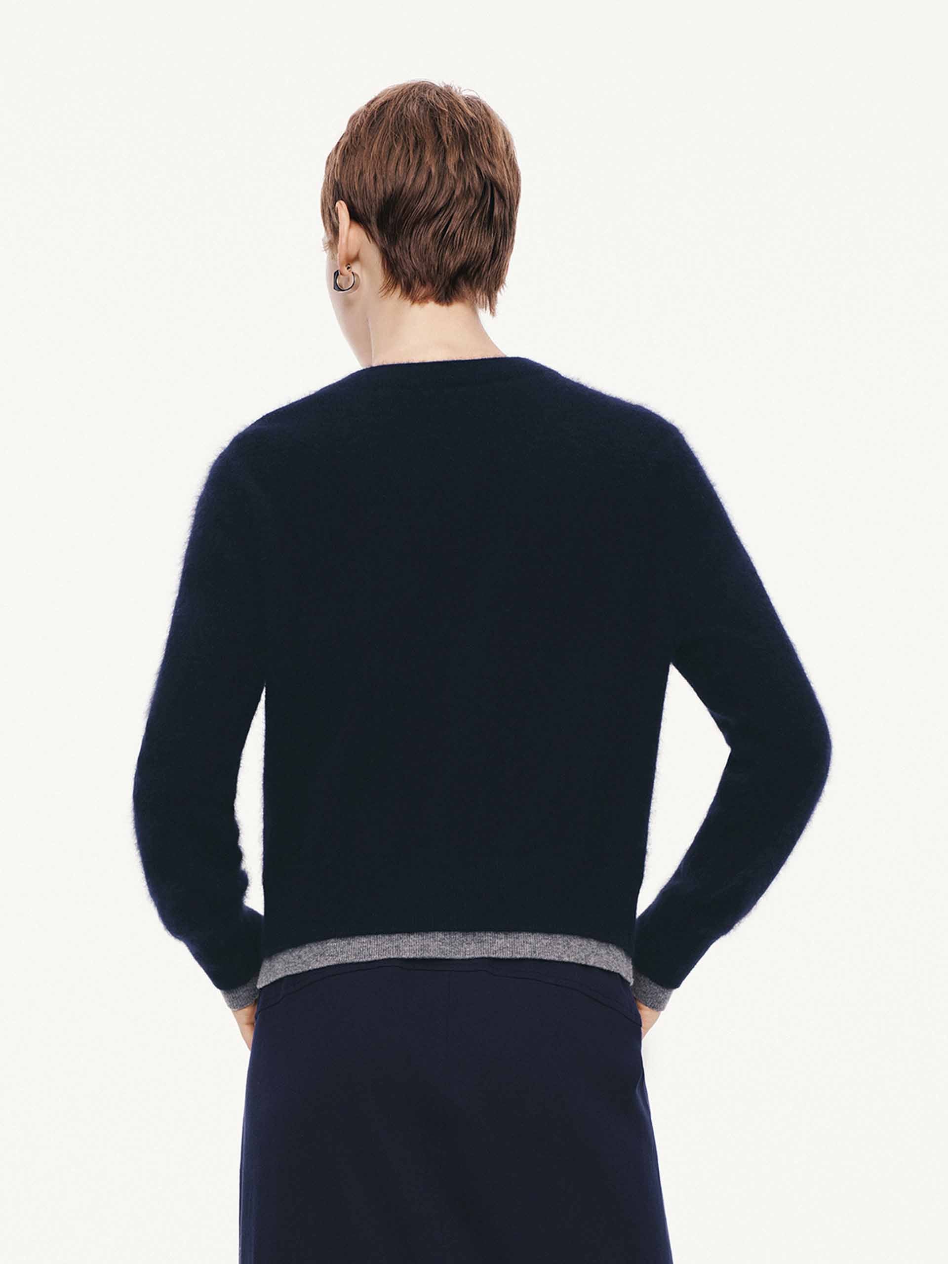 MO&Co. Women's Layered Round Neck Cardigan in Navy