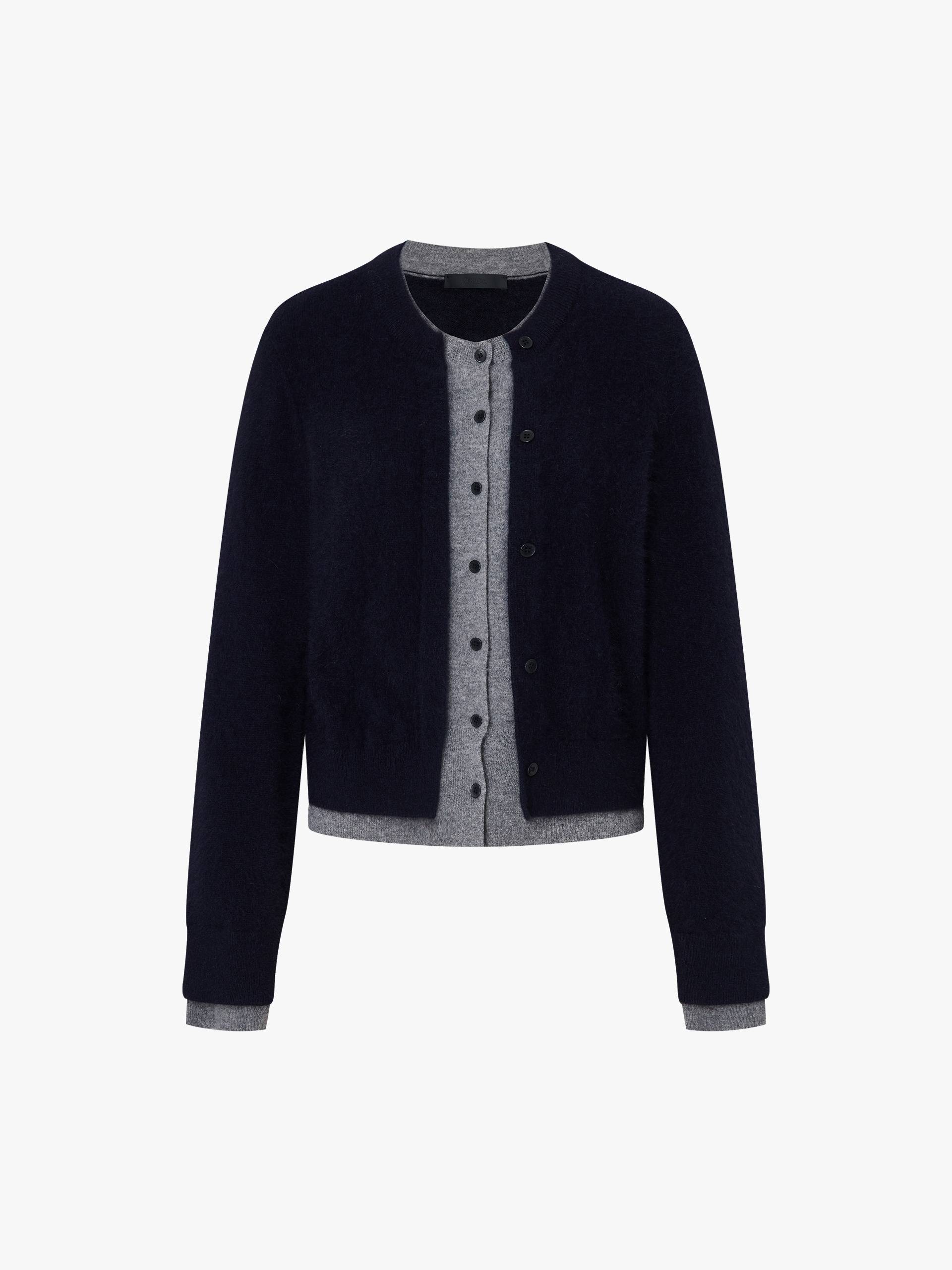 MO&Co. Women's Layered Round Neck Cardigan in Navy