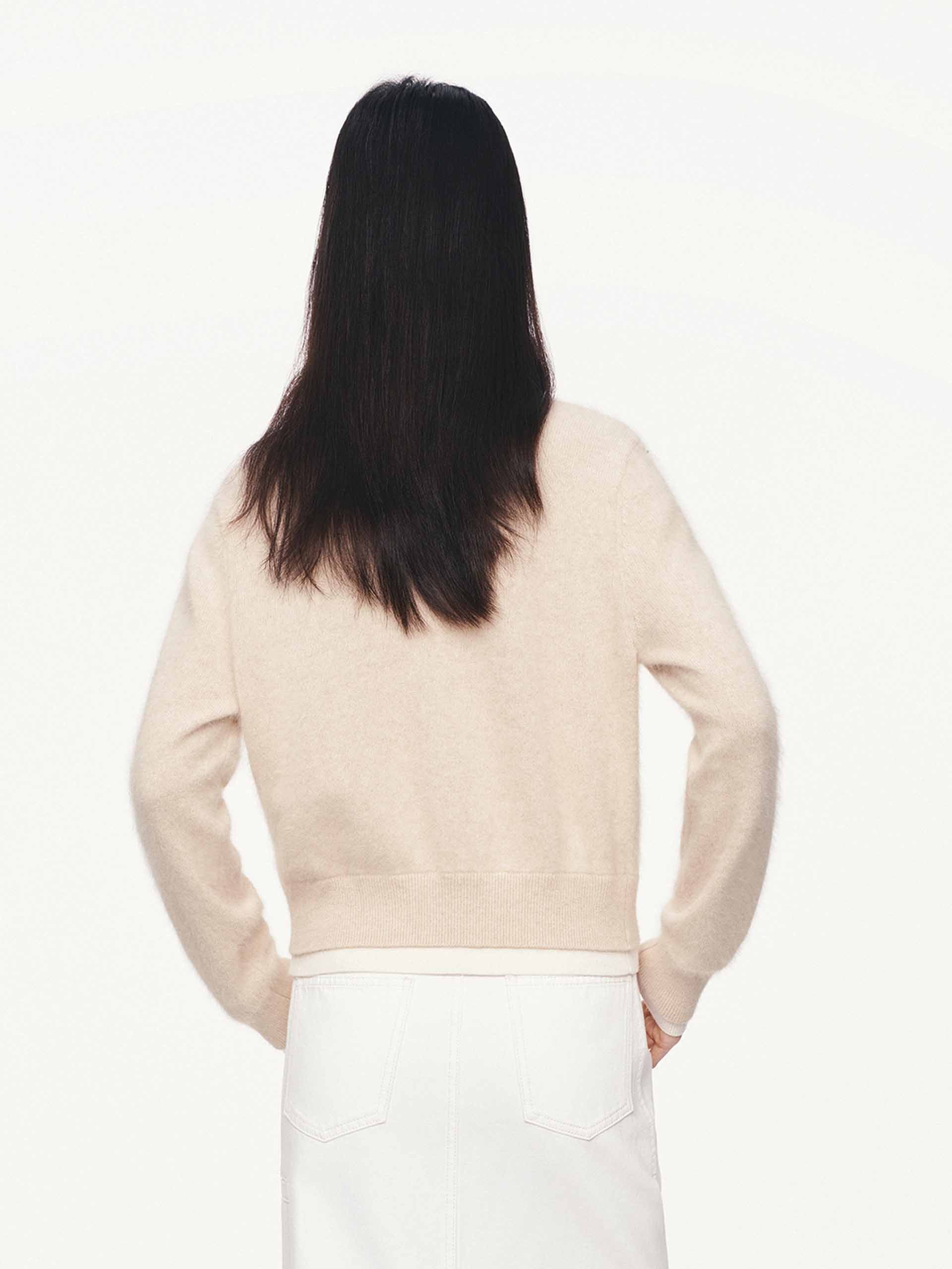 MO&Co. Women's Layered Round Neck Cardigan in Beige