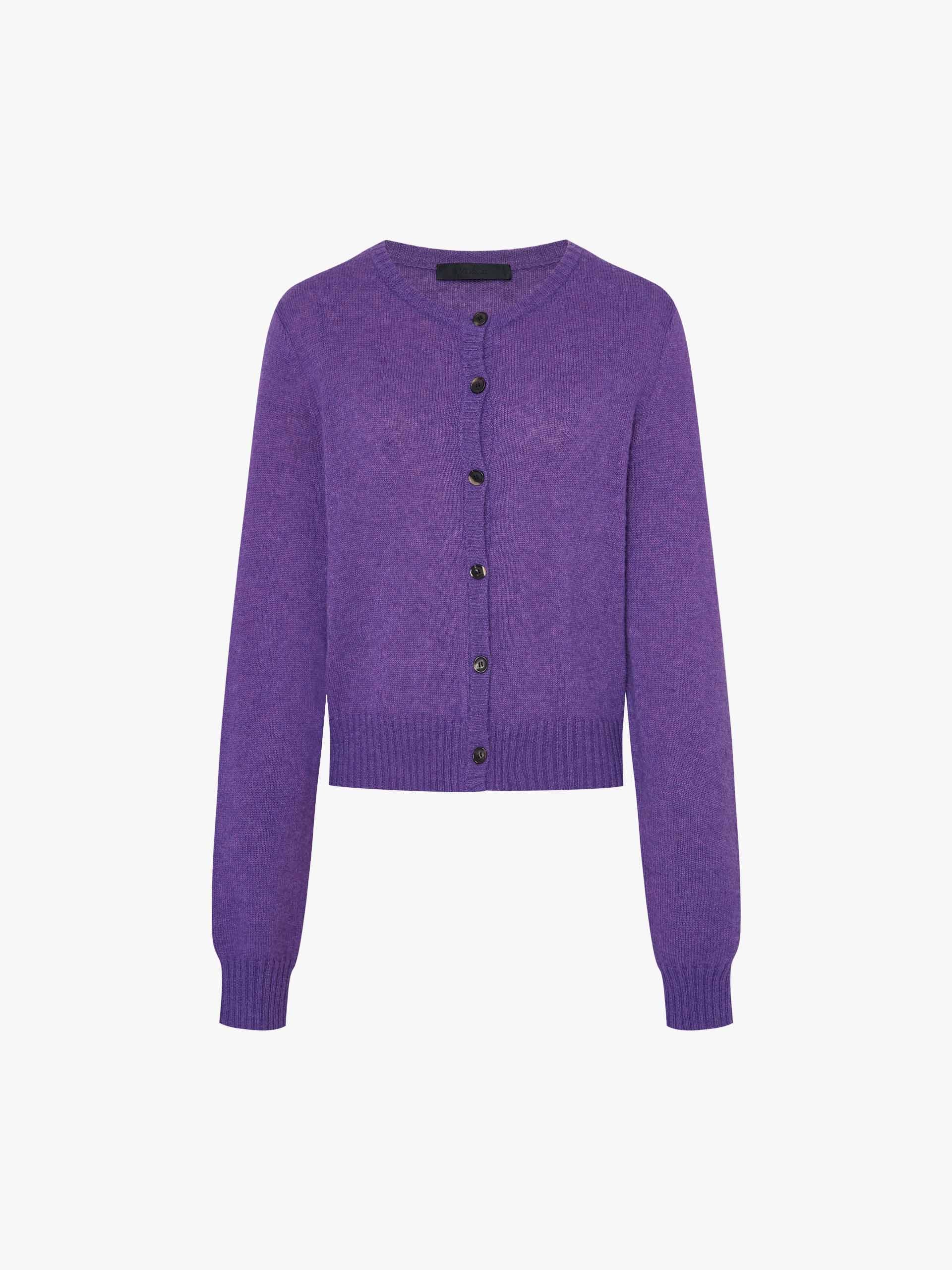 MO&Co. Women's Crew Neck Wool Cashmere Blend Knitted Cardigan in Purple