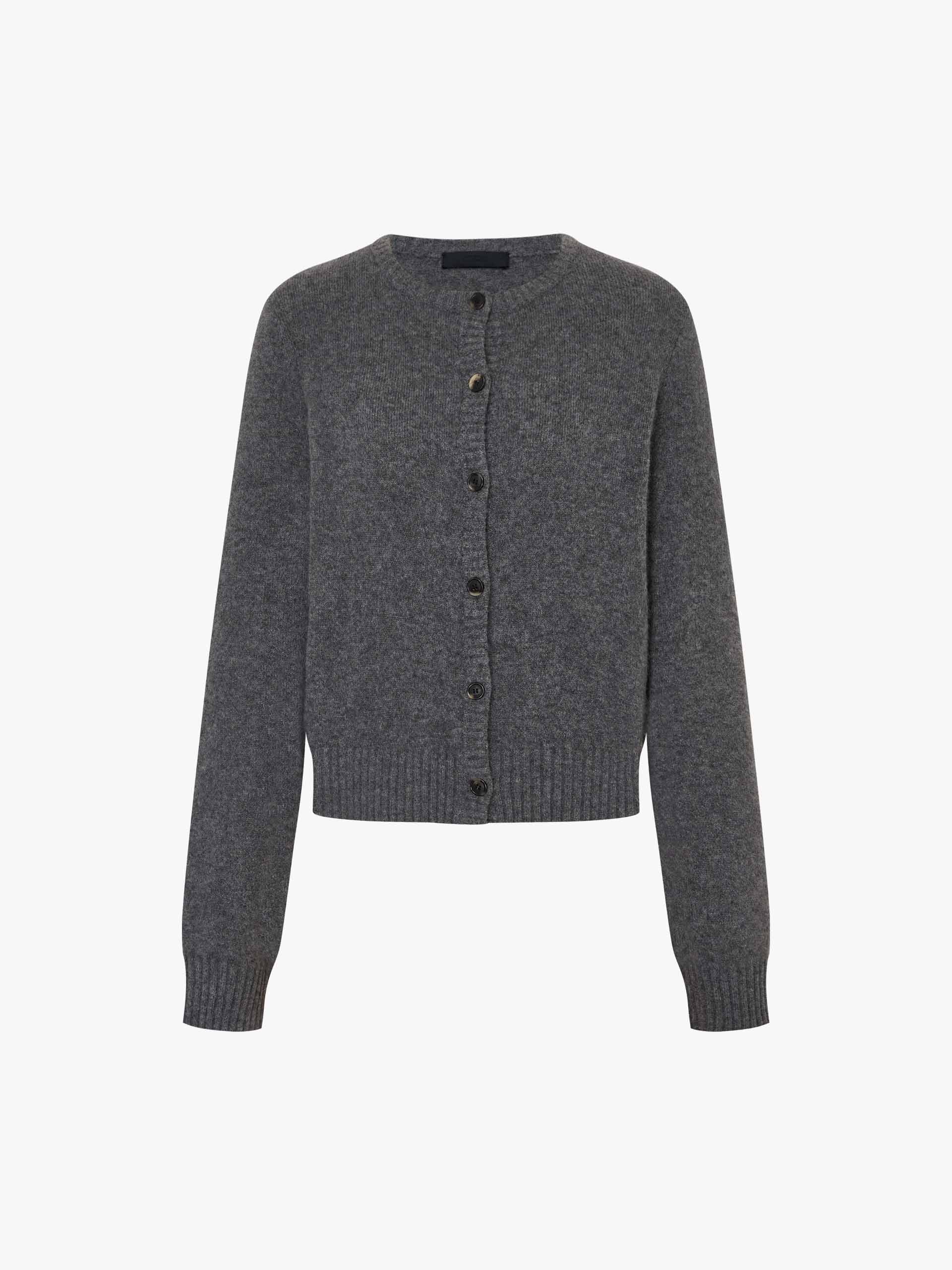 MO&Co. Women's Crew Neck Wool Cashmere Blend Knitted Cardigan in Grey