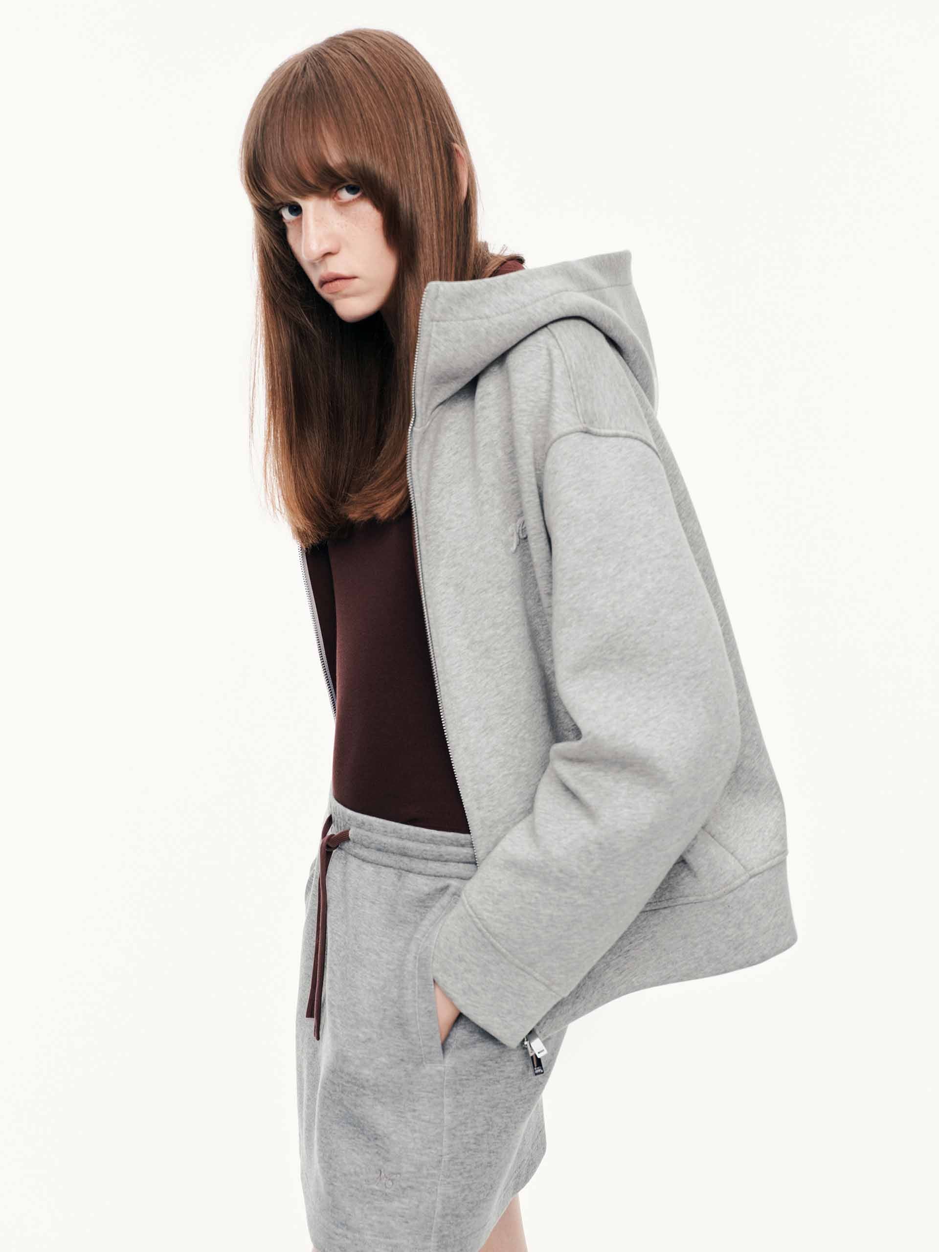 MO&Co. Women's Zip Up Hooded Sweatshirt in Grey