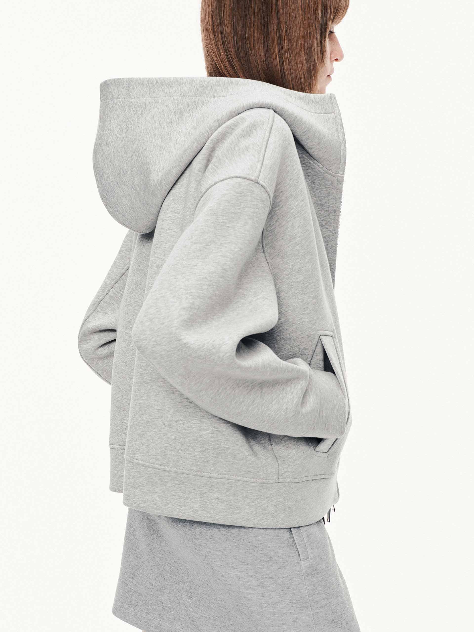 MO&Co. Women's Zip Up Hooded Sweatshirt in Grey