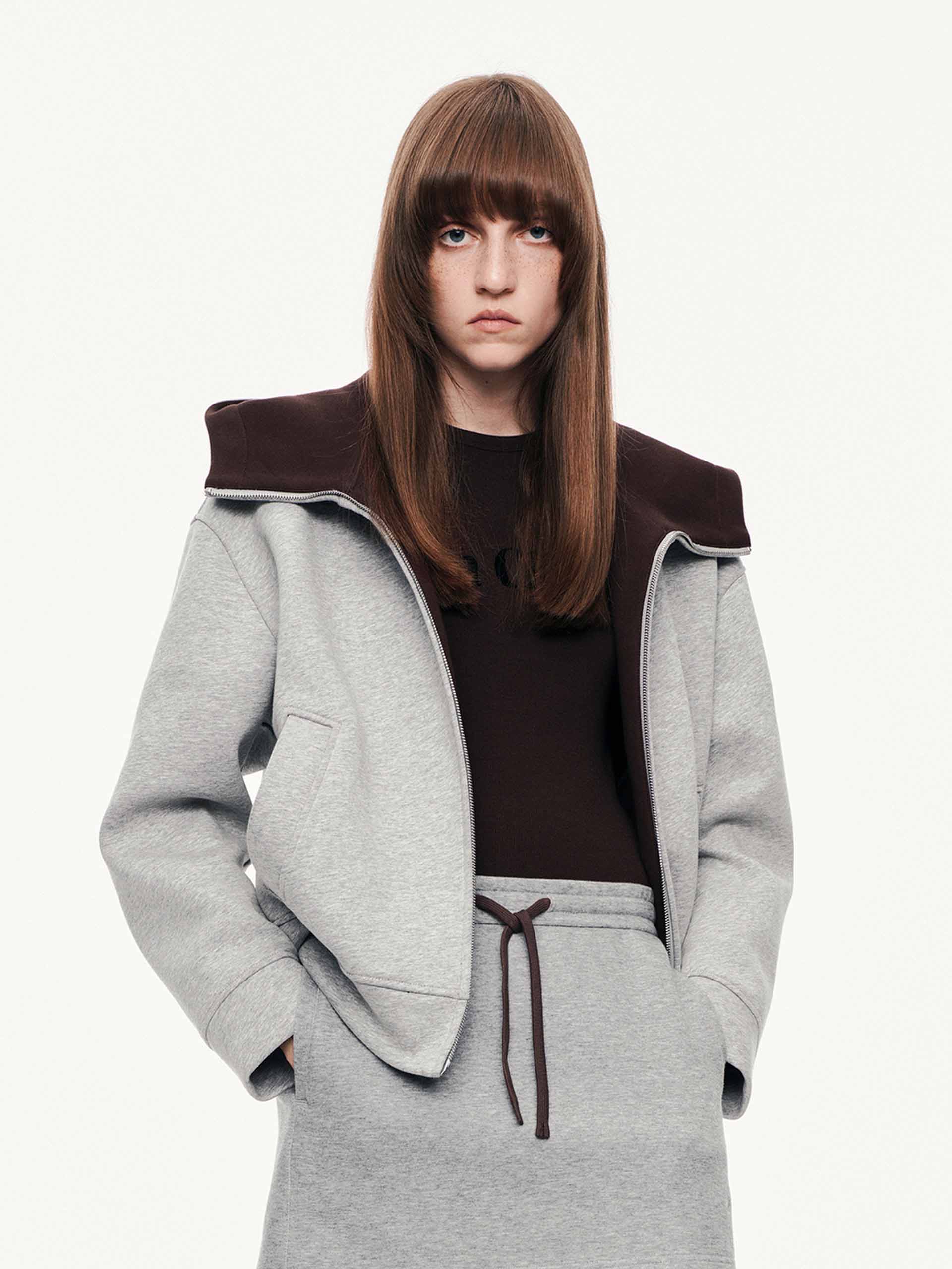 MO&Co. Women's Zip Up Hooded Sweatshirt in Grey