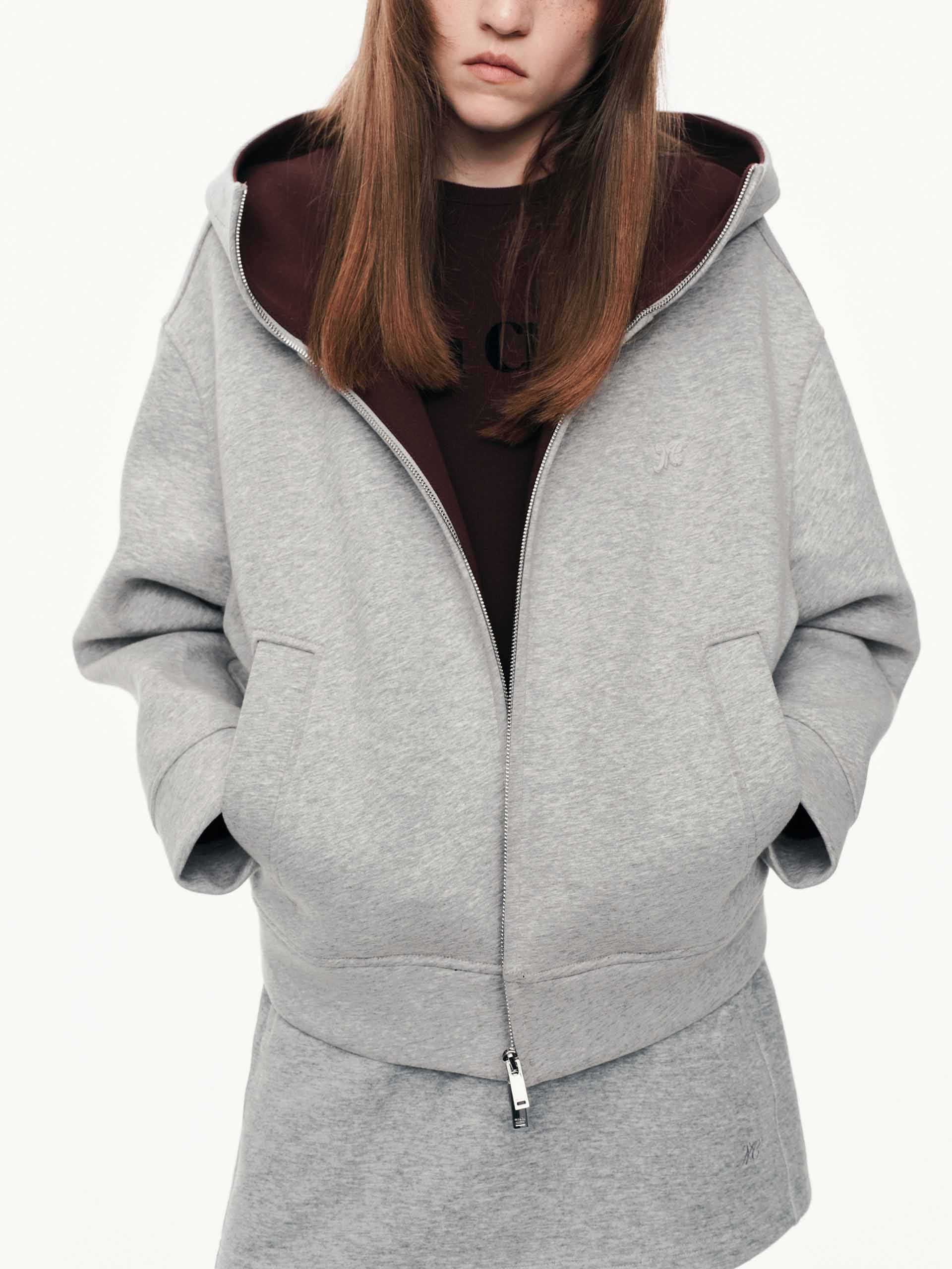 MO&Co. Women's Zip Up Hooded Sweatshirt in Grey