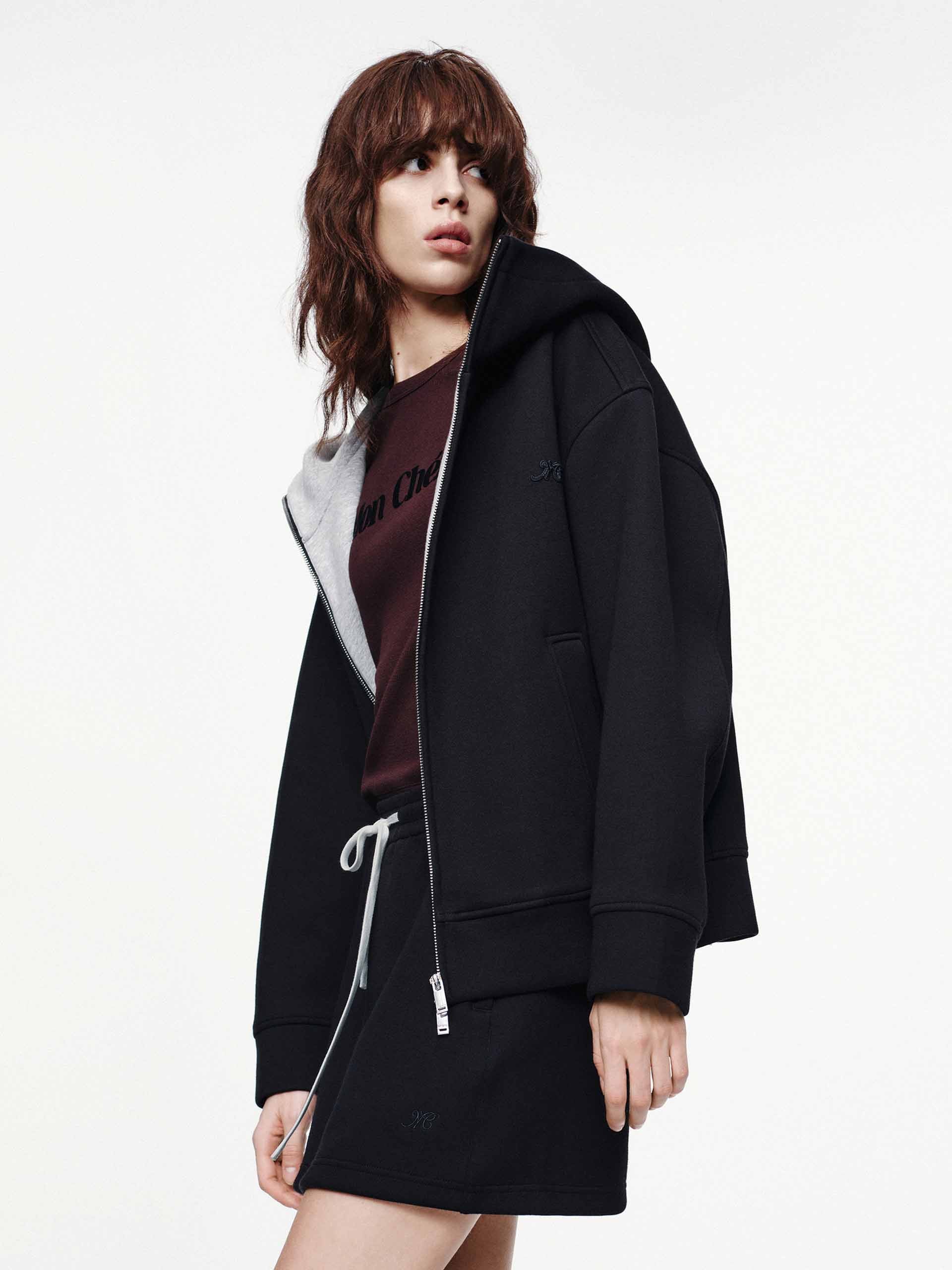 MO&Co. Women's Zip Up Hooded Sweatshirt in Black