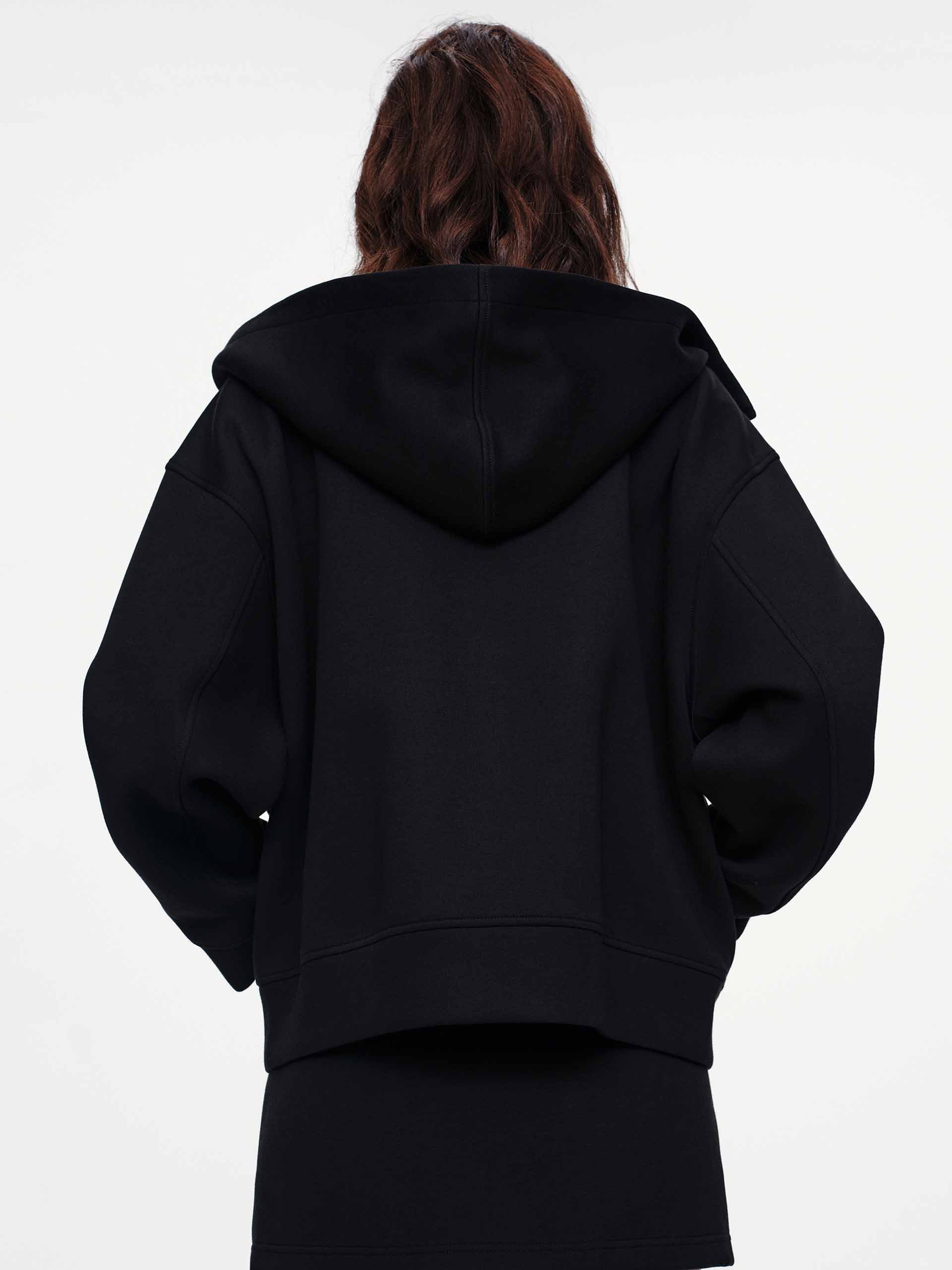 MO&Co. Women's Zip Up Hooded Sweatshirt in Black