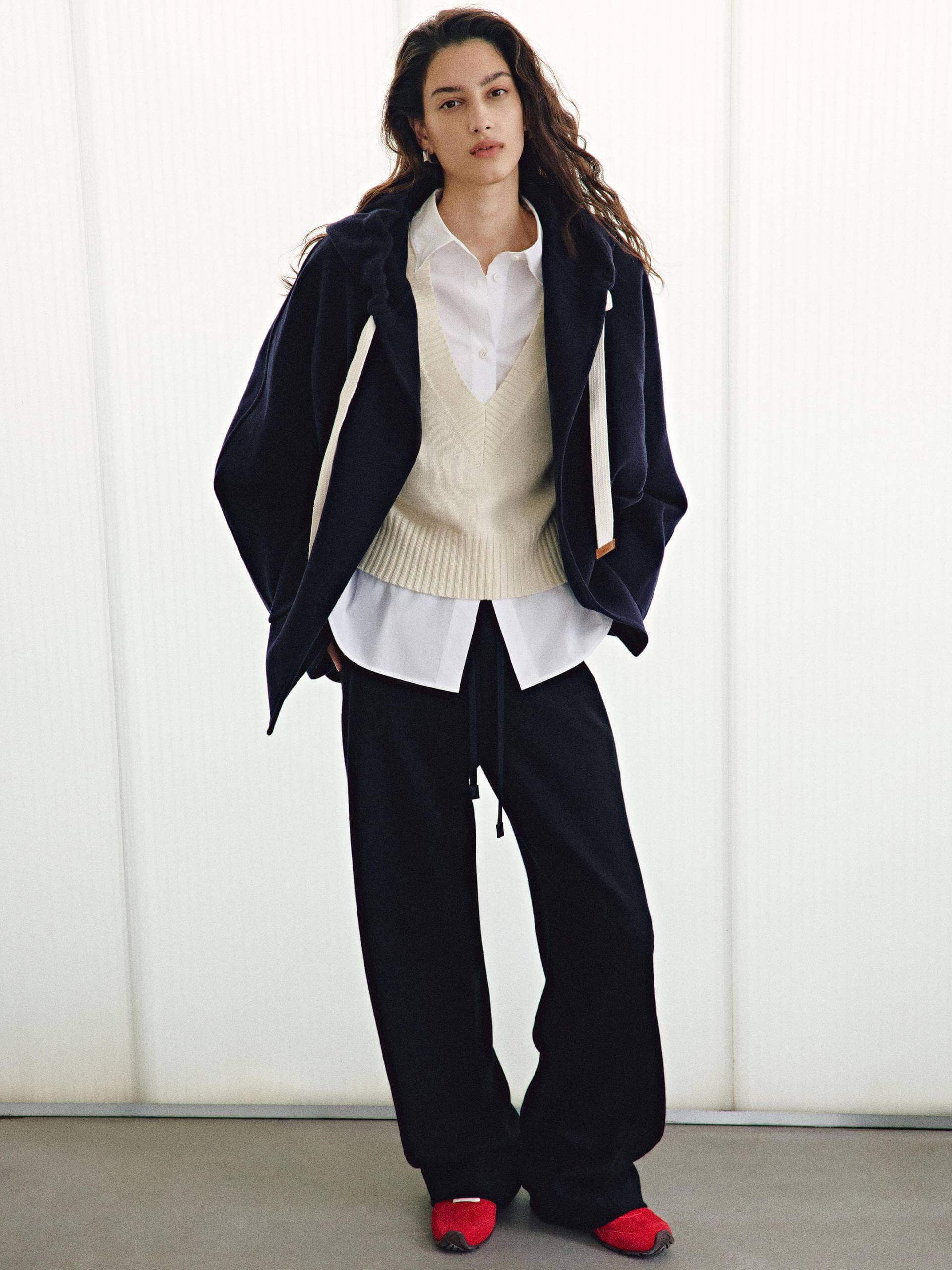 MO&Co. Women's Drawstring Detail Hood Pure Wool Coat in Navy