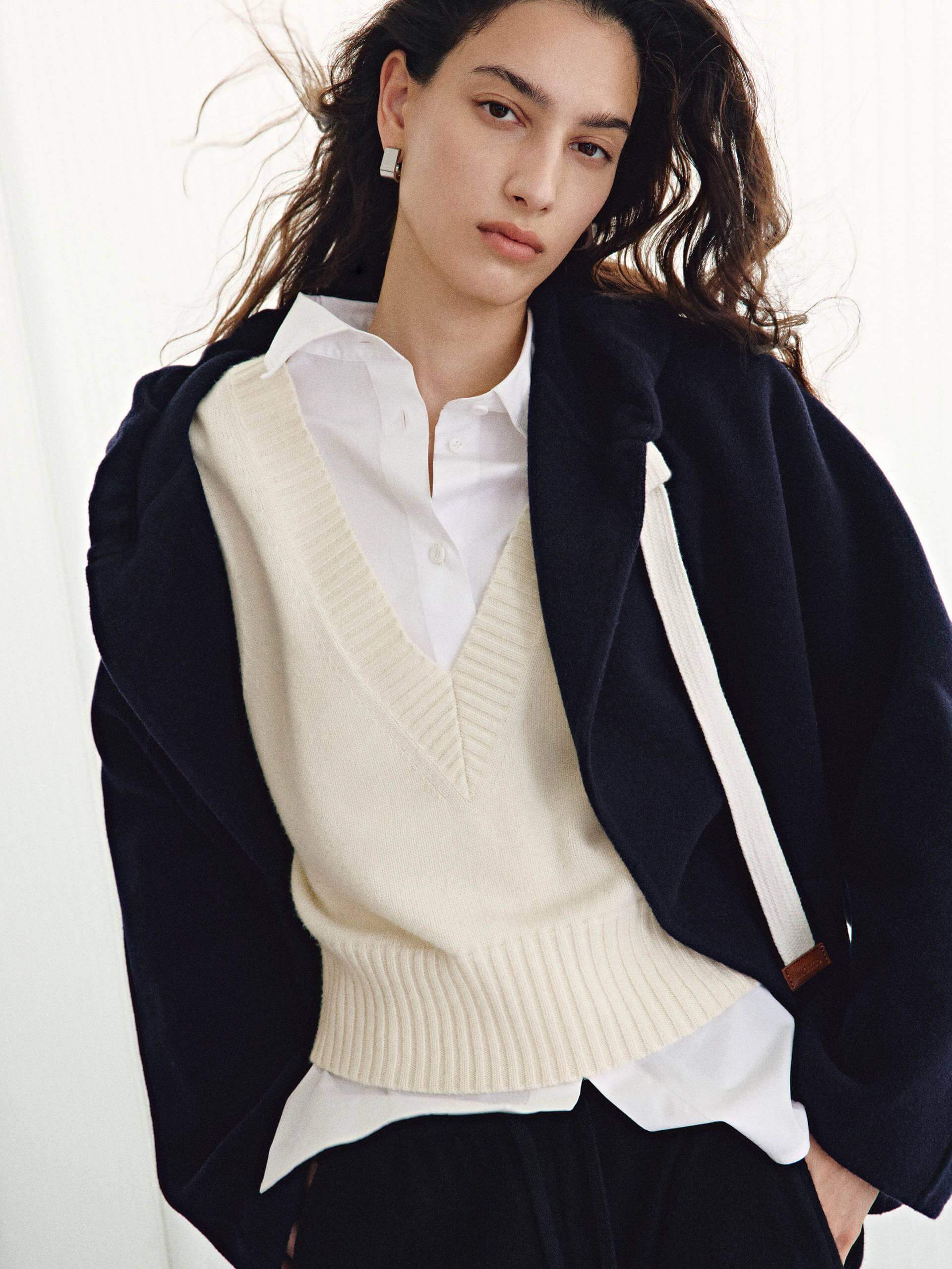 MO&Co. Women's Drawstring Detail Hood Pure Wool Coat in Navy