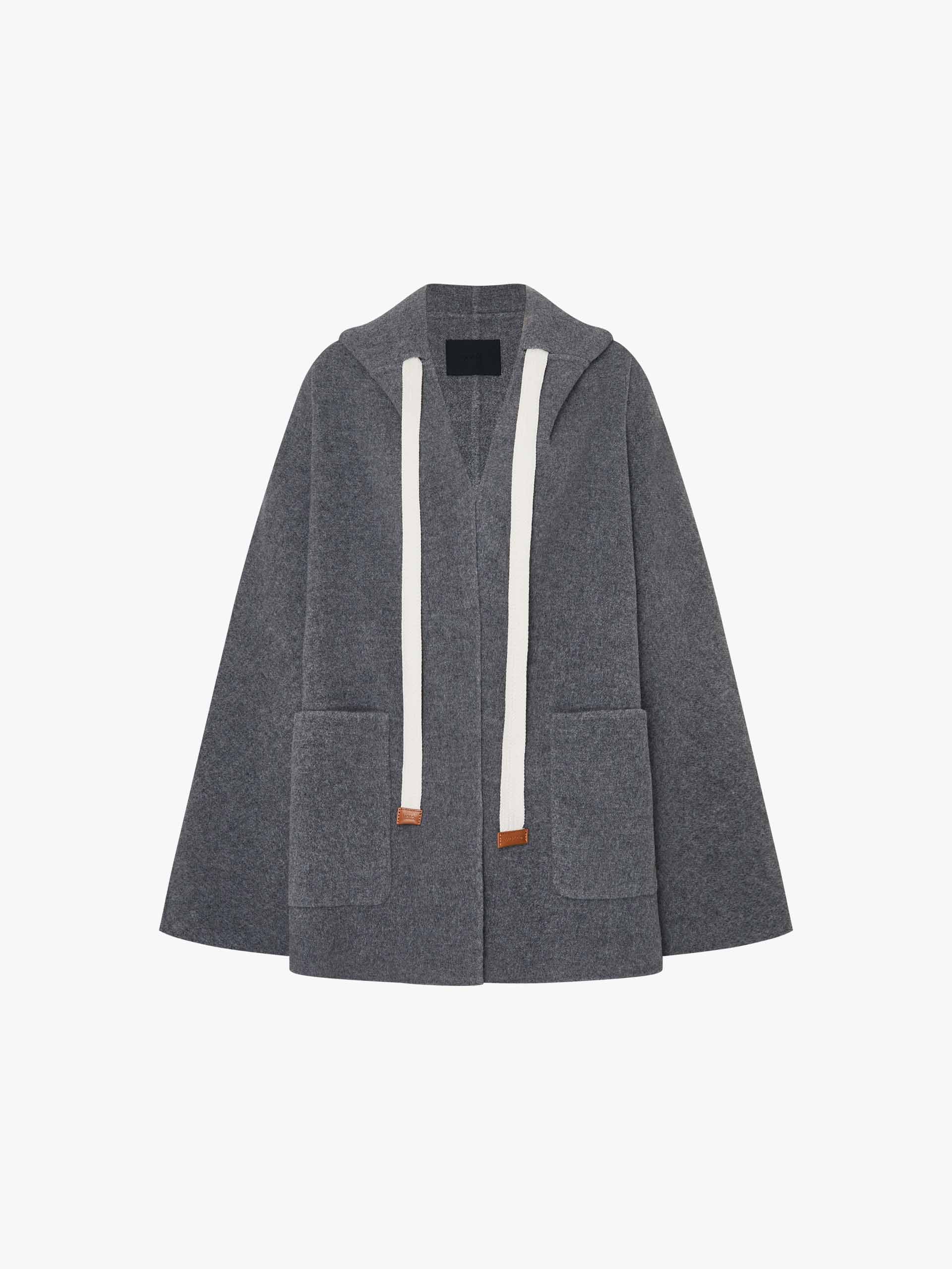 MO&Co. Women's Drawstring Detail Hood Pure Wool Coat in Grey