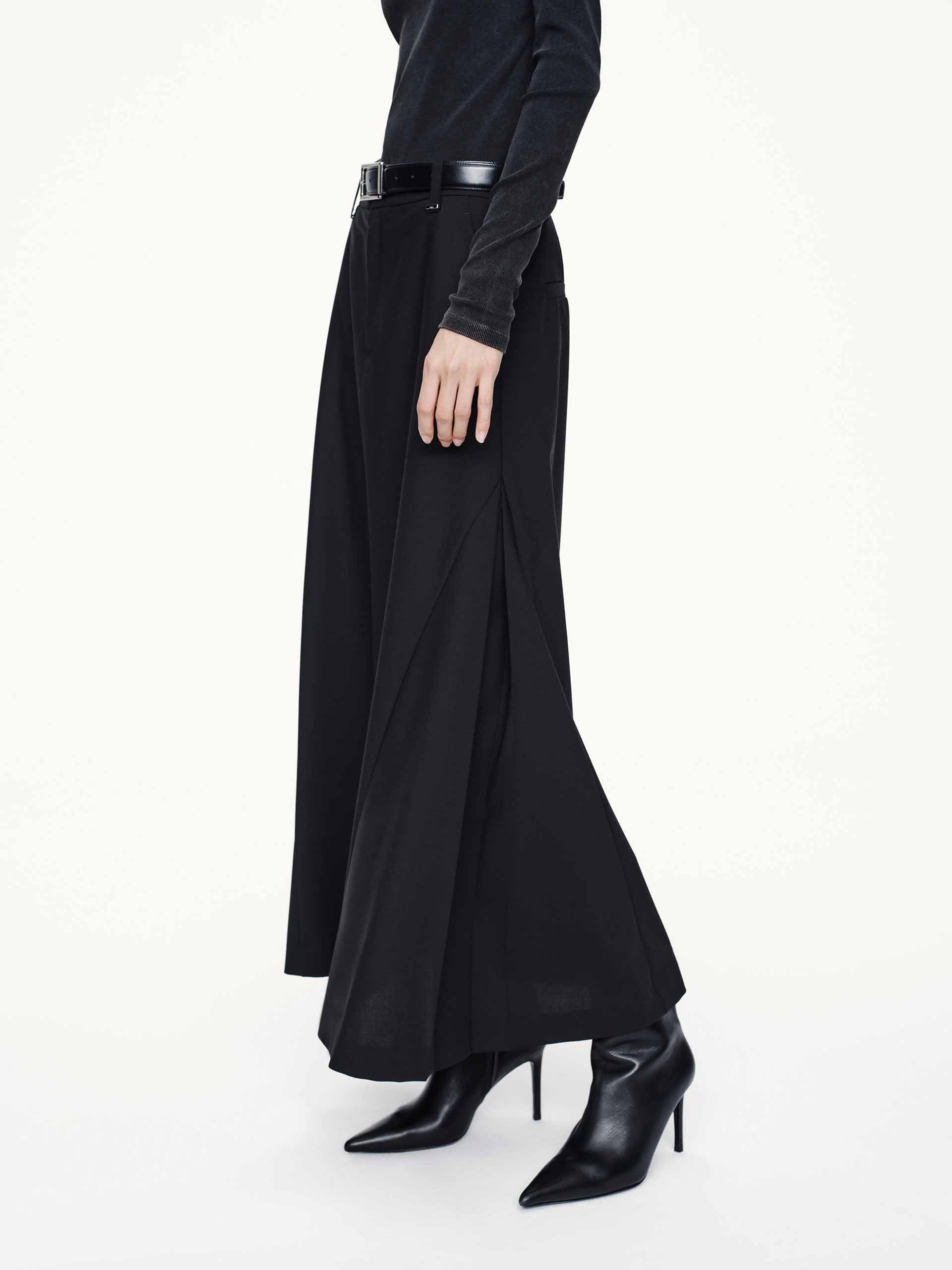 MO&Co. Women's Wool Blend A-line Pleated Long Skirt with Pockets in Black