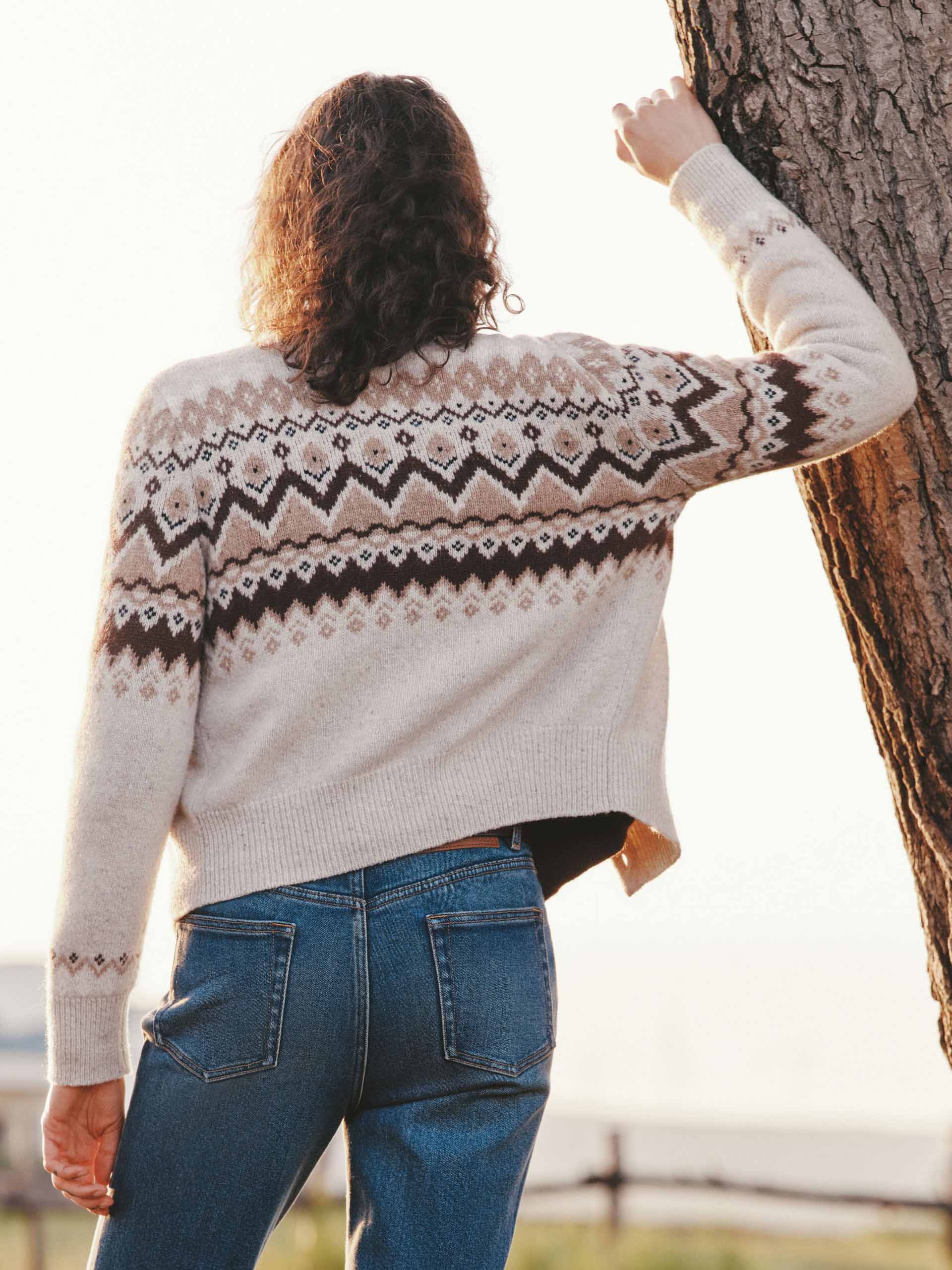 MO&Co. Women's Wool Blend Fair Isle Cardigan in Camel