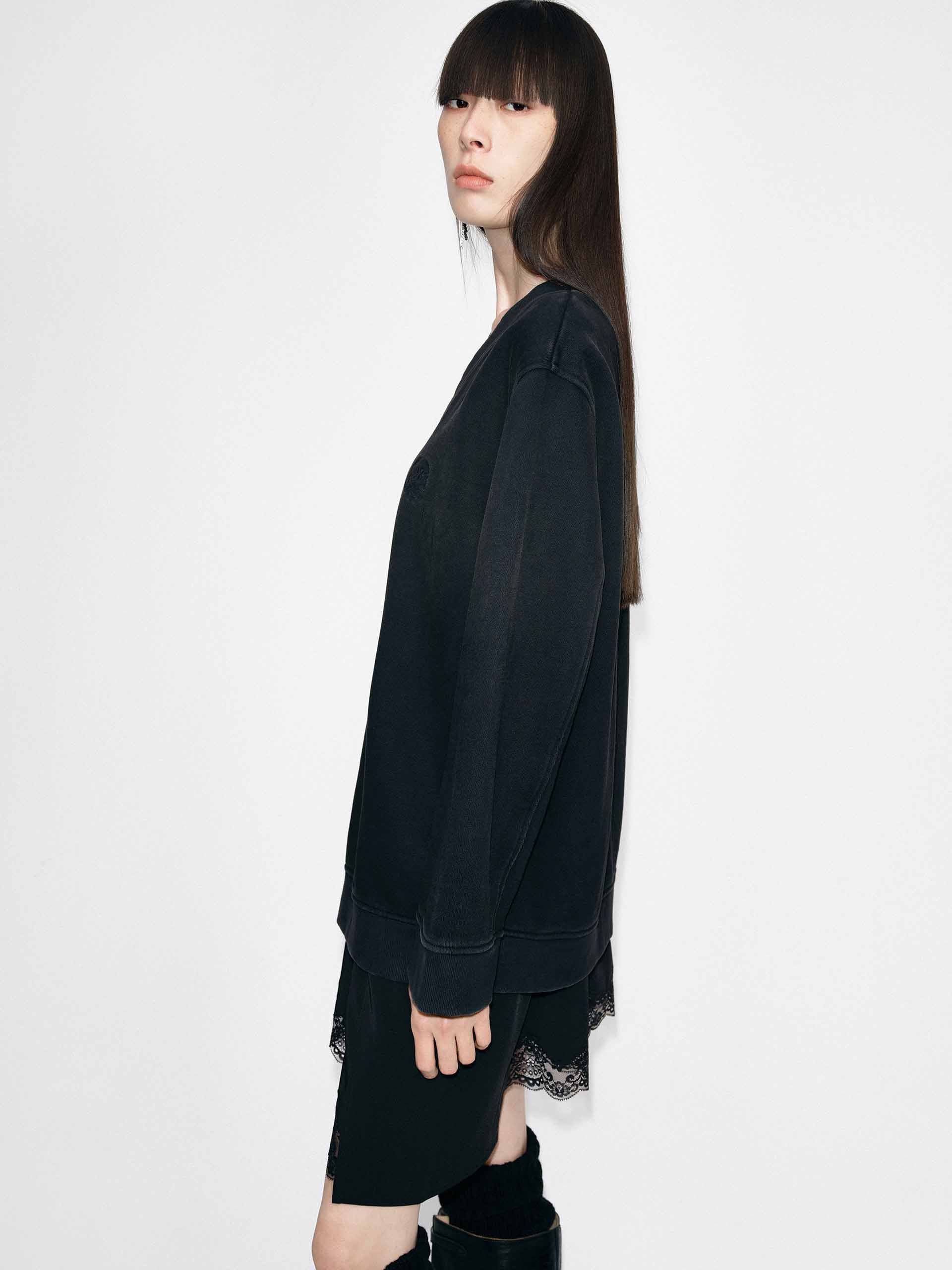 MO&Co. Women's Lace Hem Cotton Long Sleeves Dress in Black