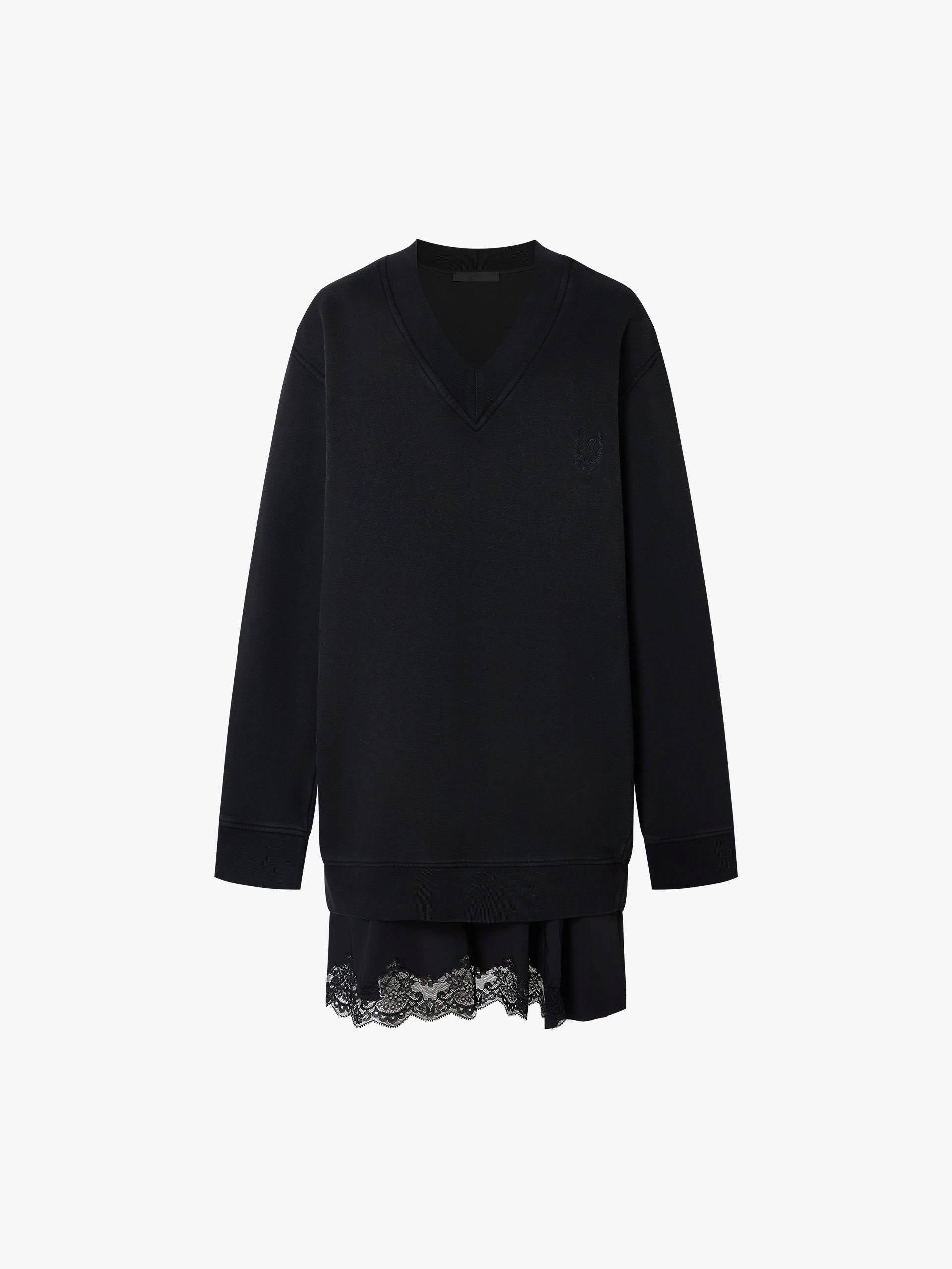 MO&Co. Women's Lace Hem Cotton Long Sleeves Dress in Black