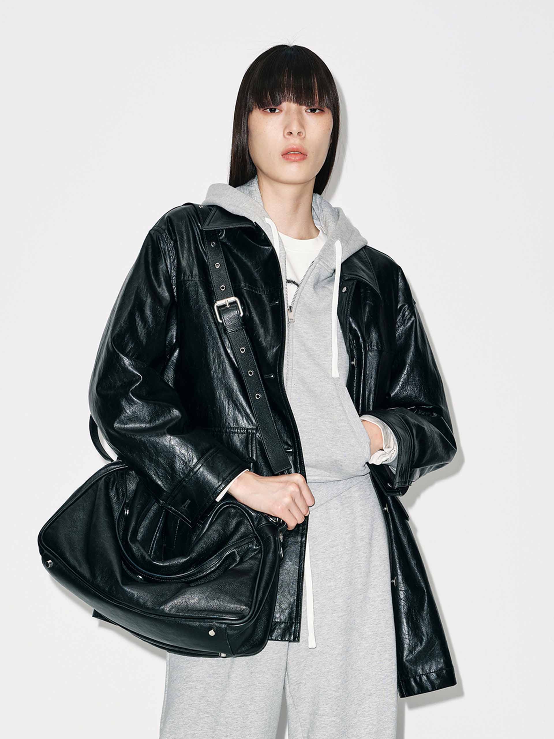 ★mooton★CLANE OVER JACKET MO&Co. Women's Button Leather Down Jacket