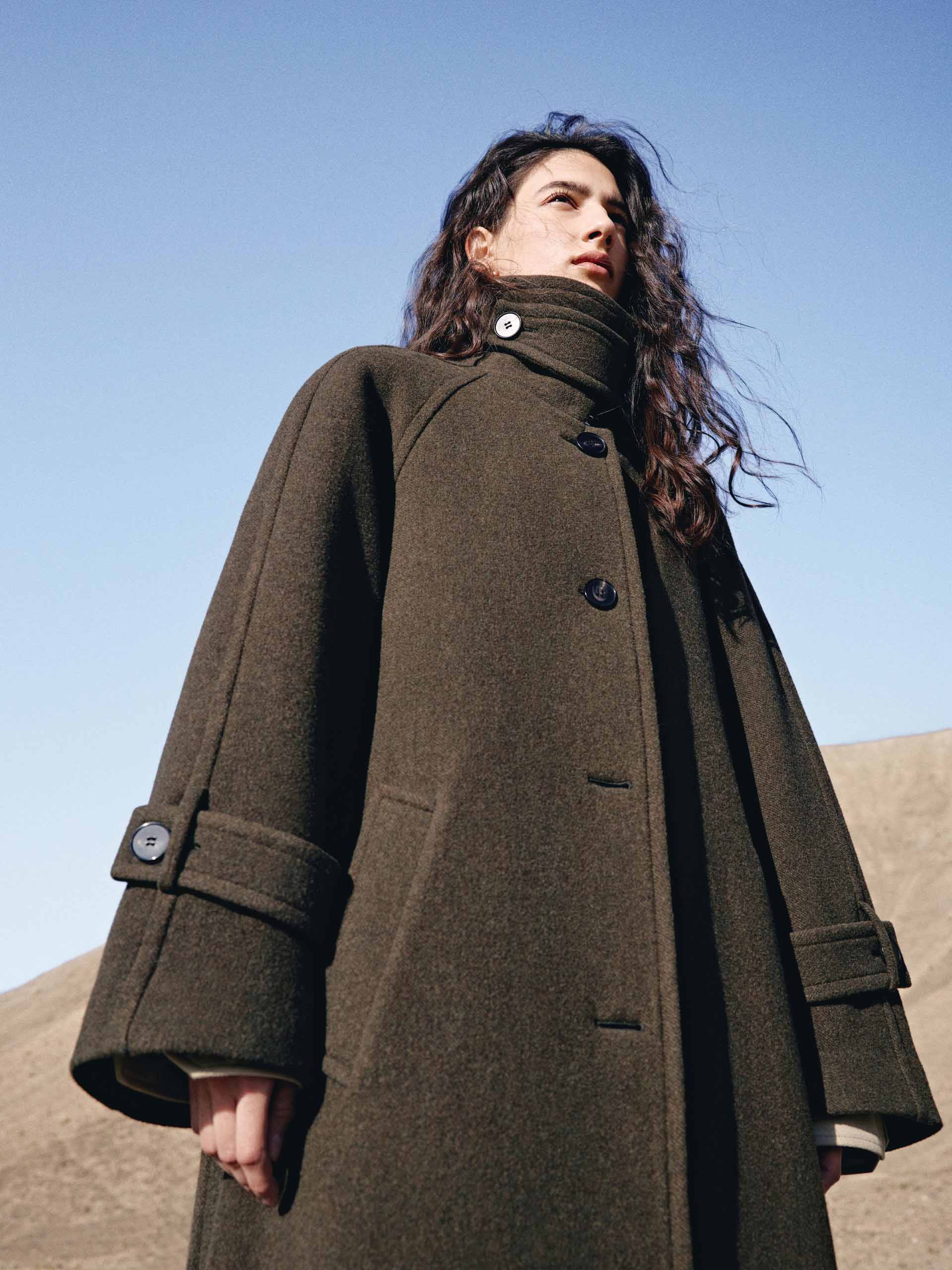 MO&Co. Women's Merino Wool Longline Belted Coat in Olive