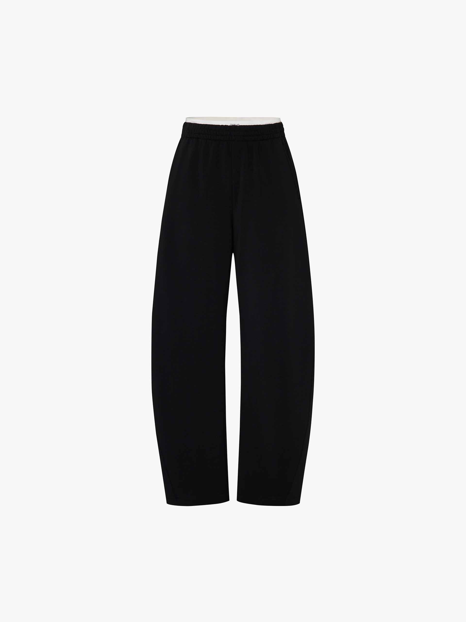 MO&Co. Women's Layered Waistband Barrel Sweatshirt Pants in Black