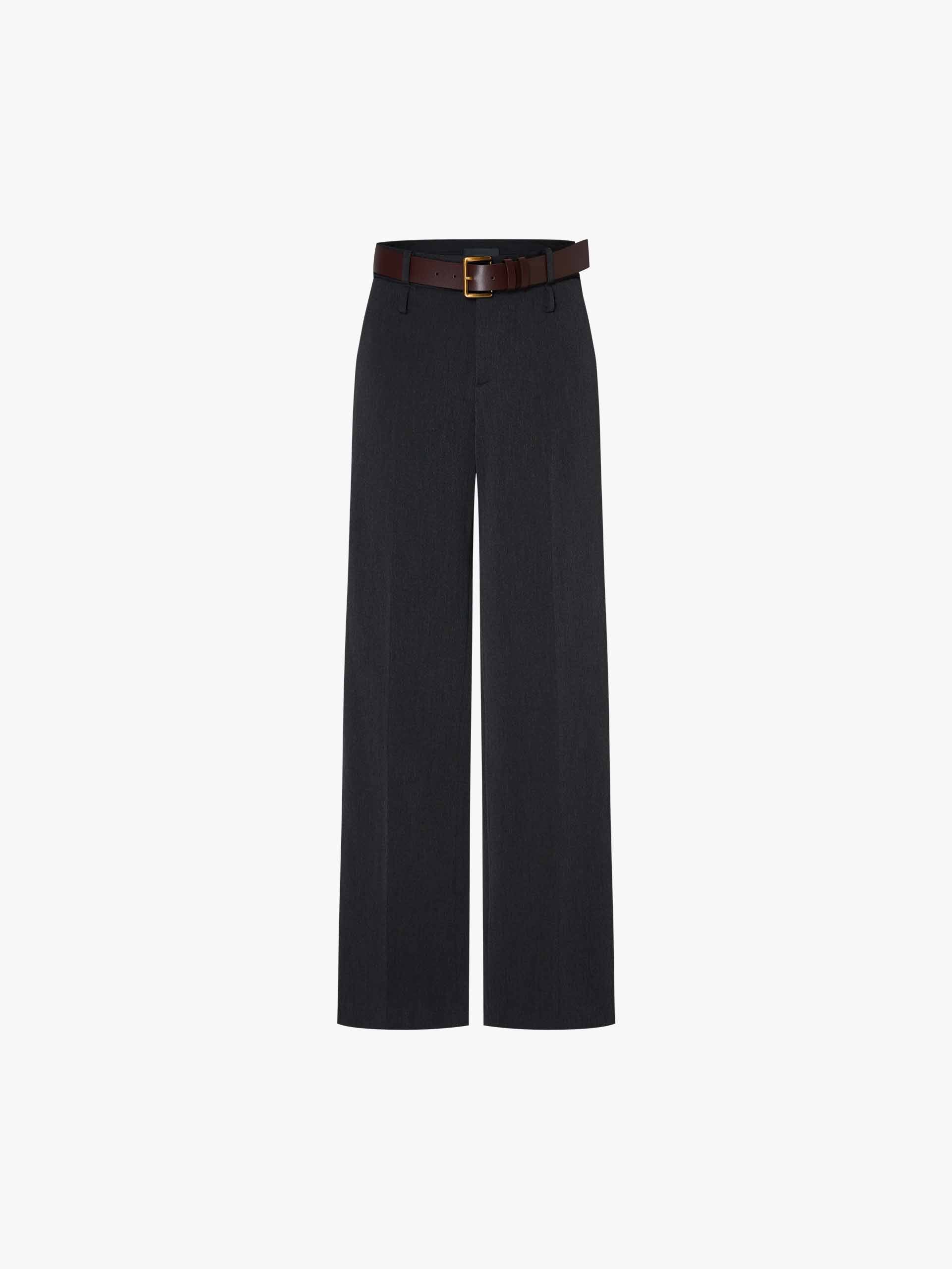 MO&Co. Women's Belted Straight Leg Full Length Pants in Grey